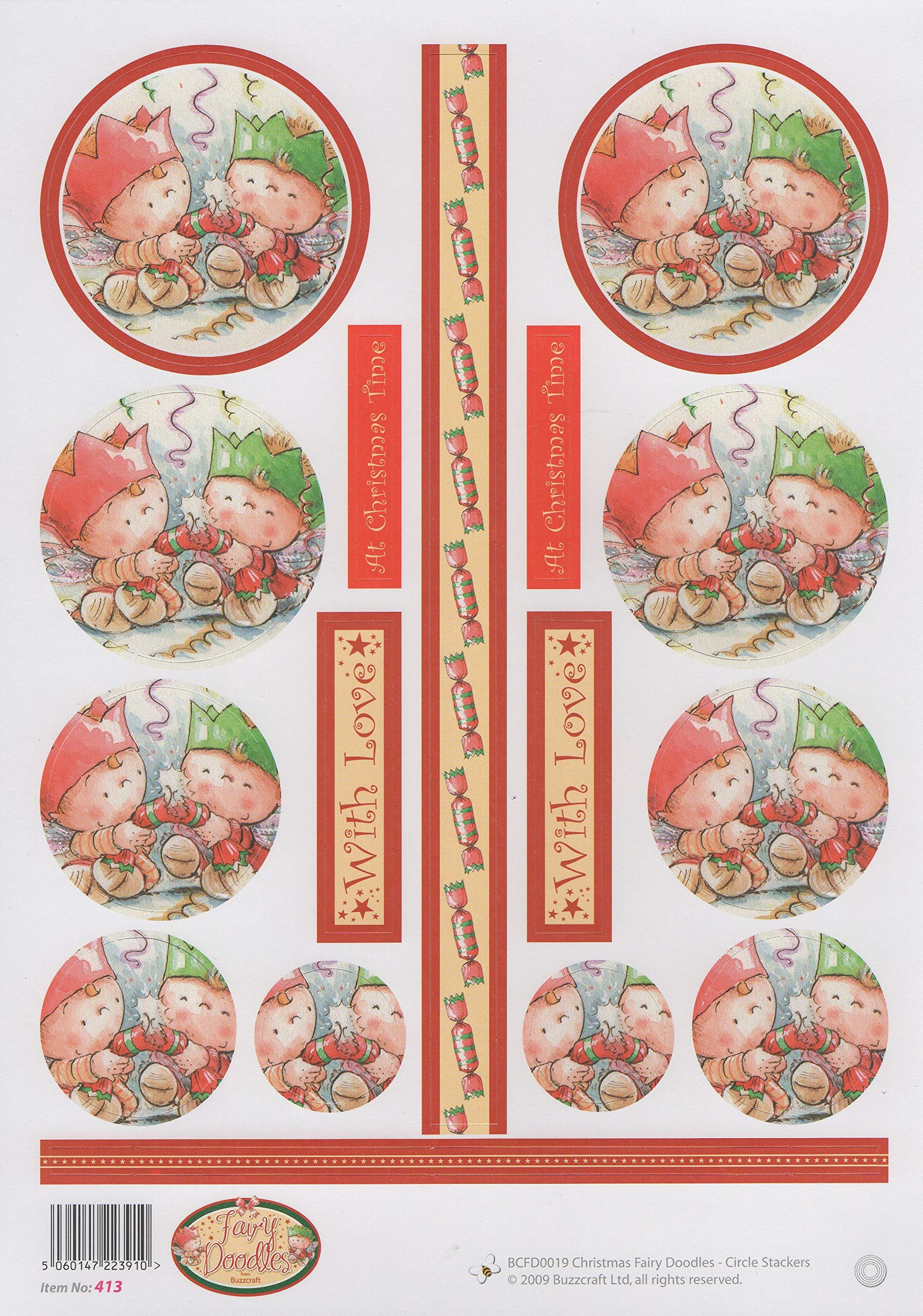 Buzz Craft Buzzcraft 3D Die Cut Circle Stackers Decoupage Sheet - 413 Christmas Fairy Doodles