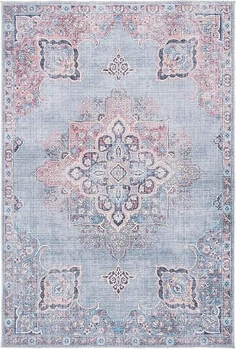 Miniatura 3 de SAFAVIEH Serapi Collection - Alfombra de área de 9 x 12 pies, color marfil y azul, diseño bohemio, no desprende pelusa, lavable a máquina y