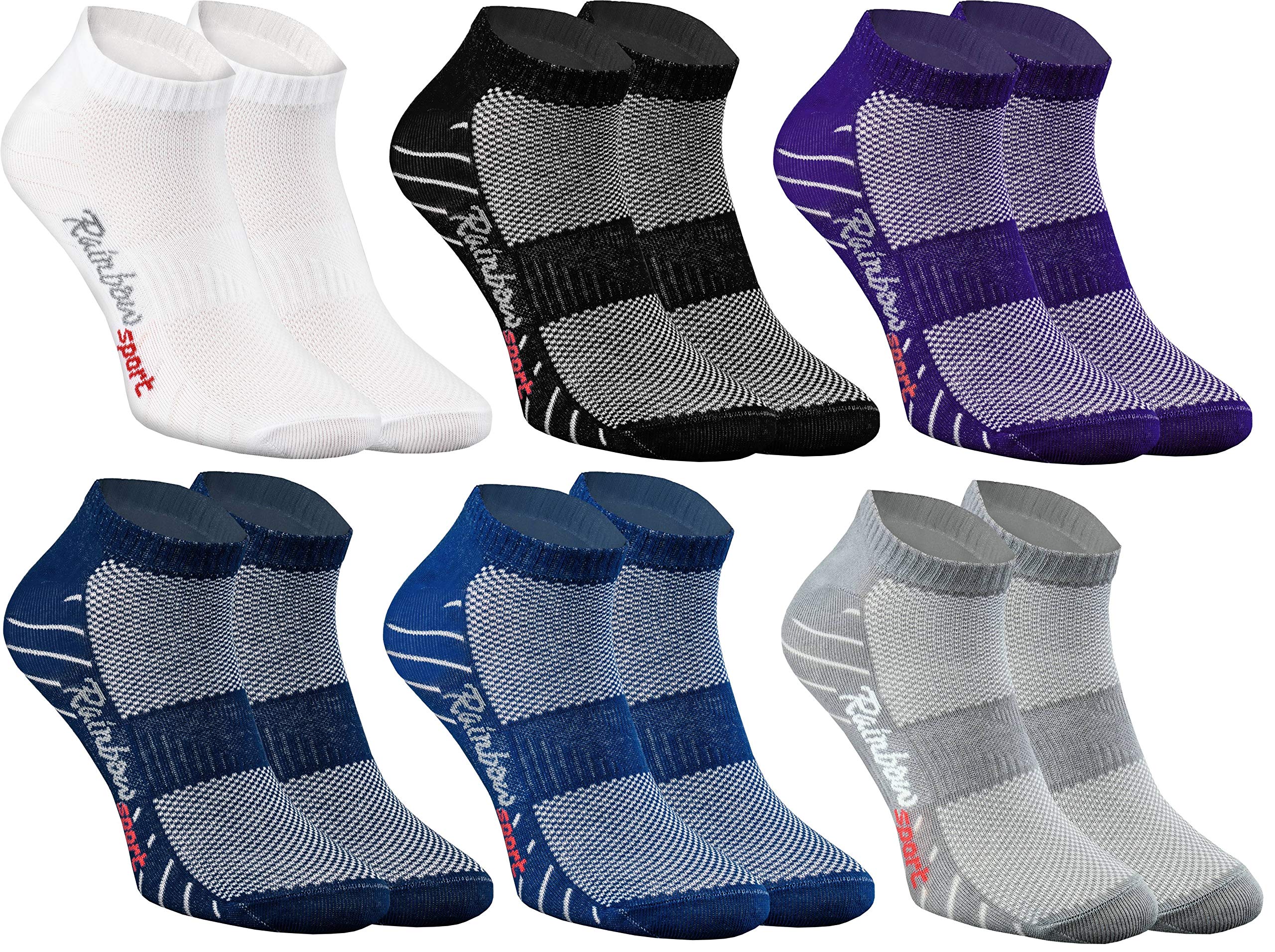 Rainbow Socks - Women Men Colourful Cotton Short Trainer Sport Socks - 6 works - White Black Purple Navy Blue Gray Blue - Size 10-11,5