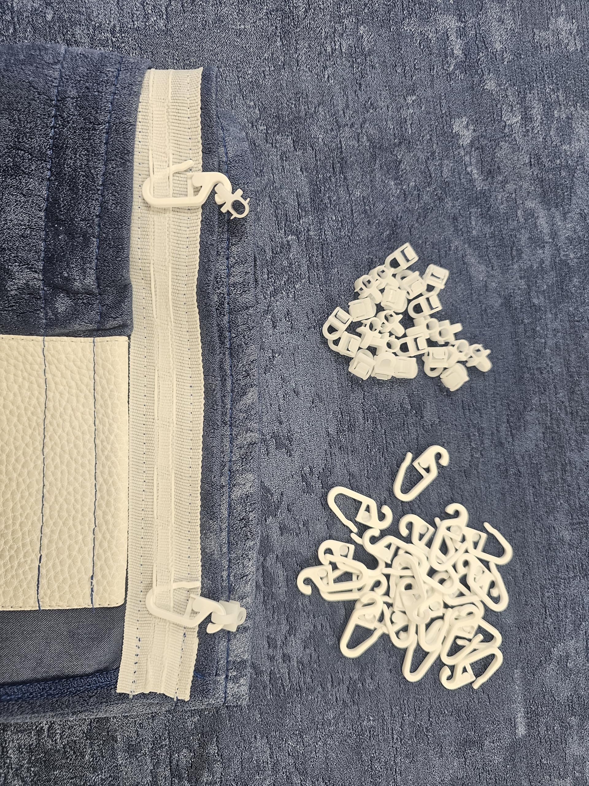 Rideaux de luxe en velours avec pompons pour camion - Bleu et blanc - Taille universelle