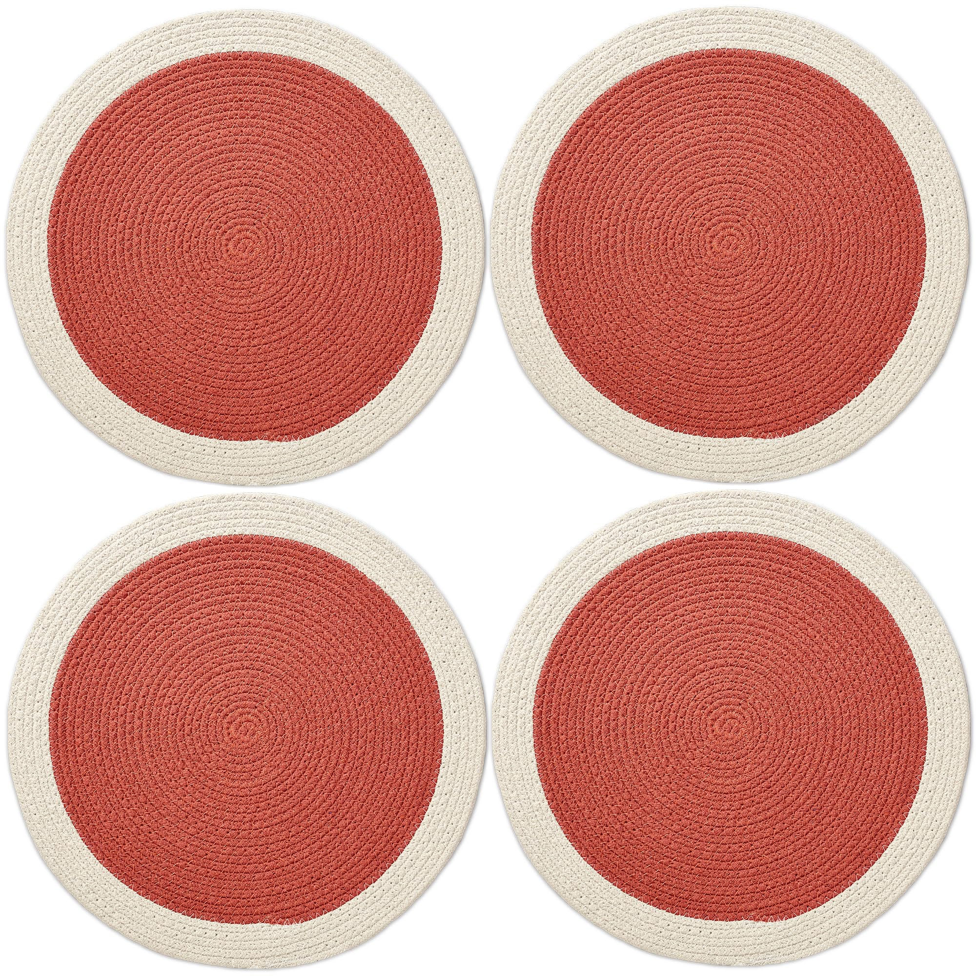 Encasa XO Dining Placemats Set of 4, Coral & Off White, 32 cm (Pack of 4)