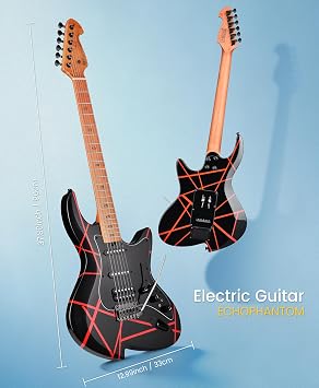 Leo Jaymz Echophantom Series Electric Guitar with Roasted Maple Neck, SSH Active Pickups, Built-in Multi-Effects & Vintage Tremolo(Red Black)