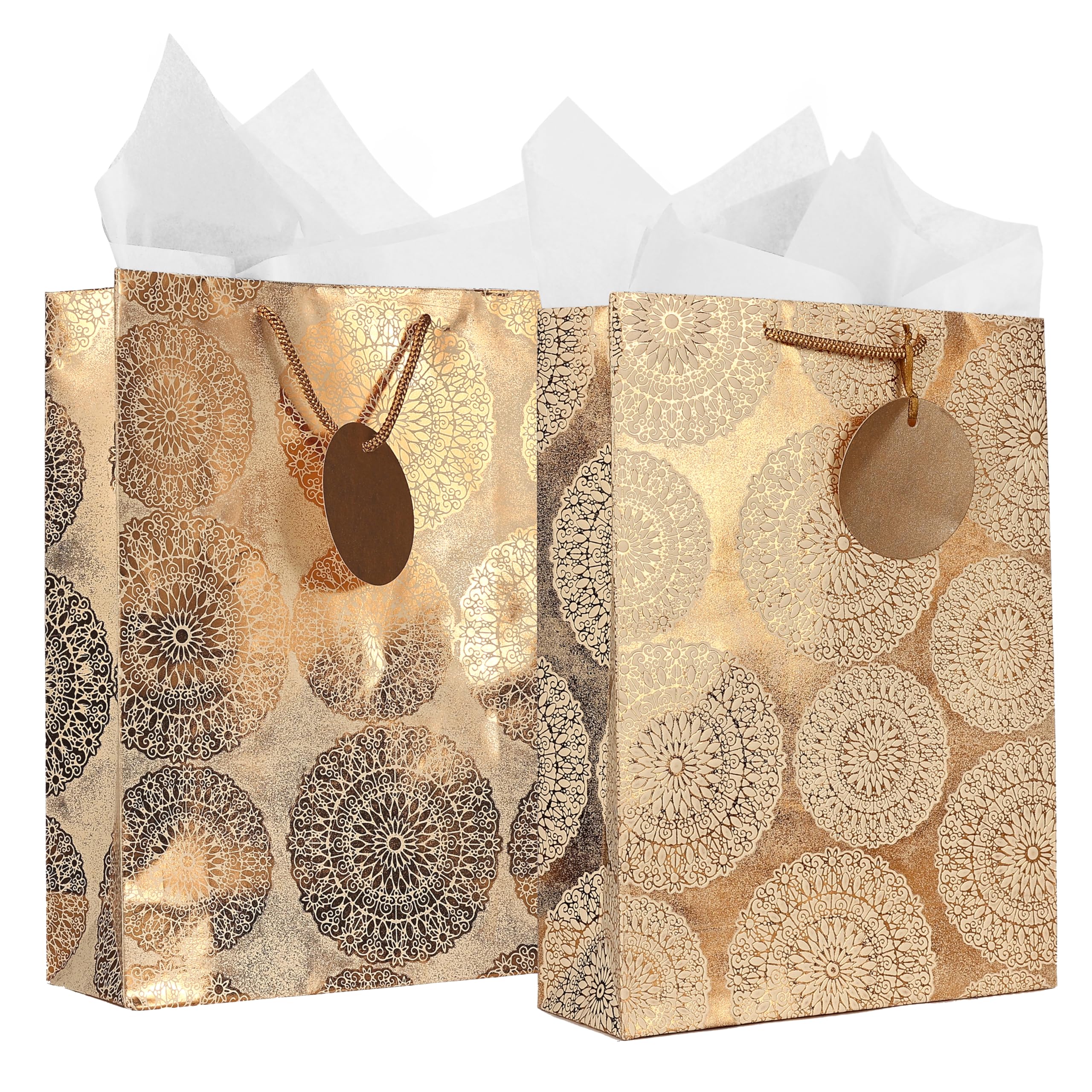 KidsyWinsy Pack Of 20 Bronze Vintage Foil Gift Bag (Medium,8.65 * 3 * 12 Inches) With Tissue & Thank You Card-Paper Gift Bags | Return Gift Bags For christmas, Baby Shower, Festive Gifting, Birthday, Wedding