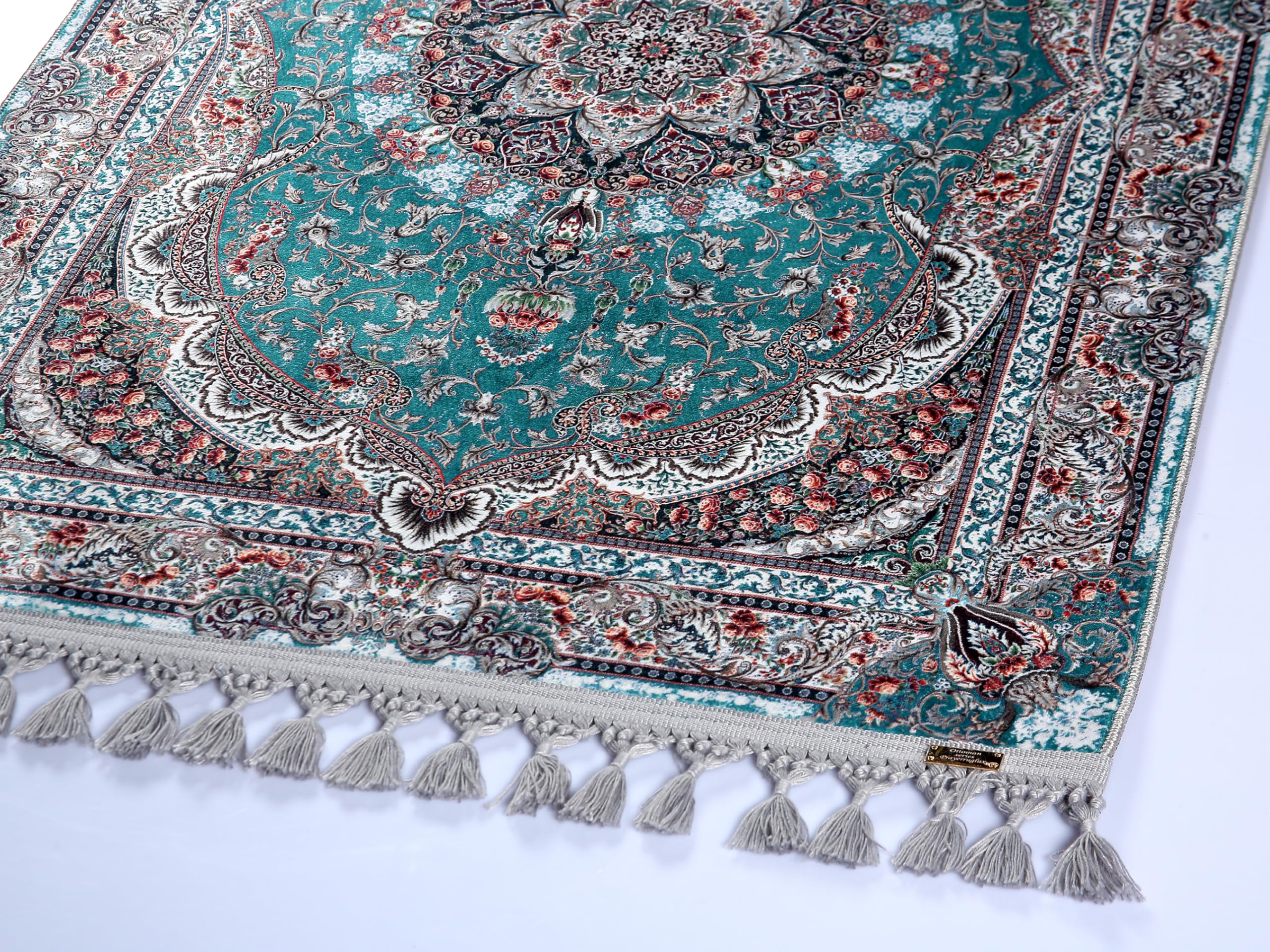 Tapis de prière traditionnel persan bleu sarcelle grand format 160x230