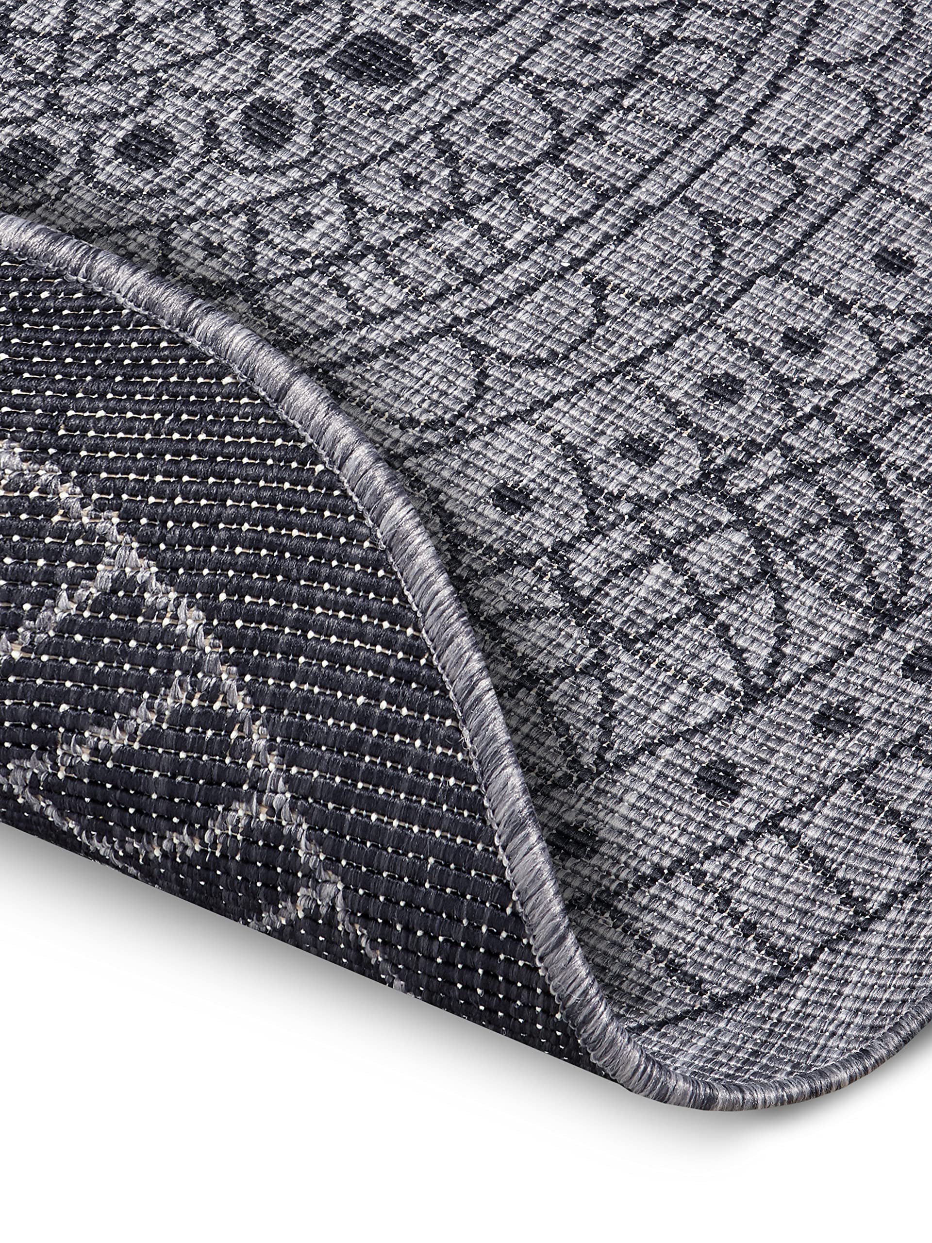 Northrugs Porto Tapis d'intérieur et d'extérieur Rond réversible imperméable Motif Mandala Tissu Plat Résistant aux intempéries pour Balcon, terrasse, Jardin, Salon, Argenté Nuit, diamètre 100 cm
