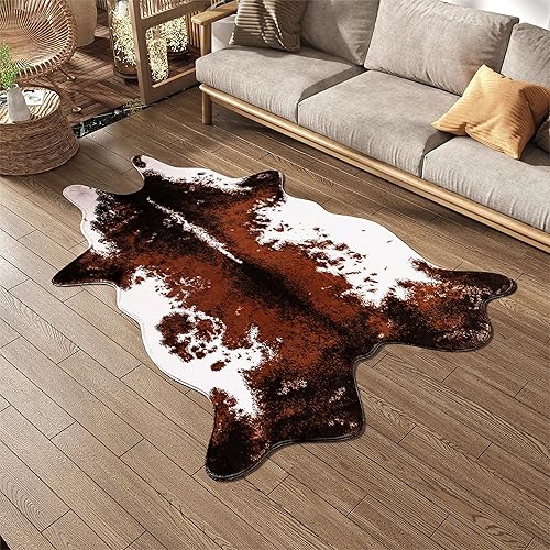 Miniatura 1 de J.THBRO Alfombra de piel de vaca sintética, alfombra de piel sintética con forma de animal, alfombra de área con estampado de vaca para sala de