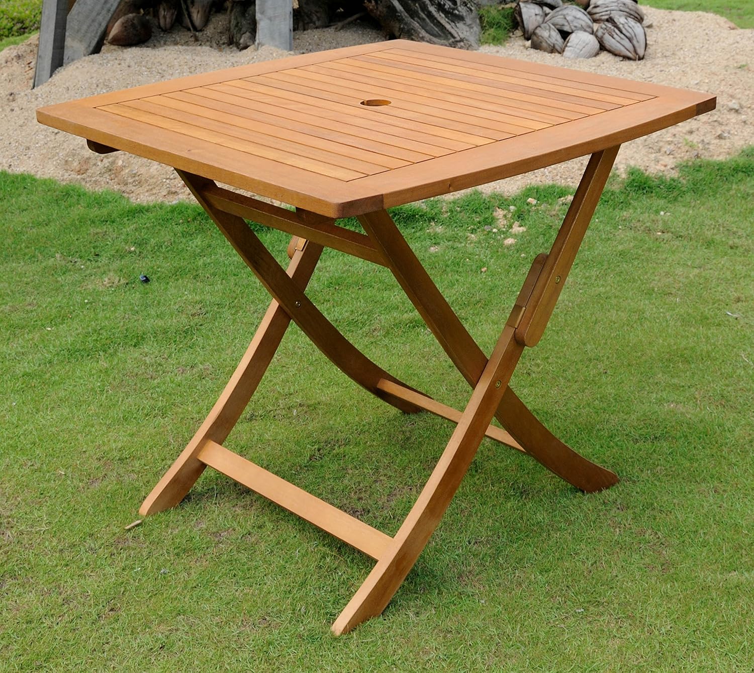 International Caravan Balau Wood Square Folding Patio Table Amazon.ca