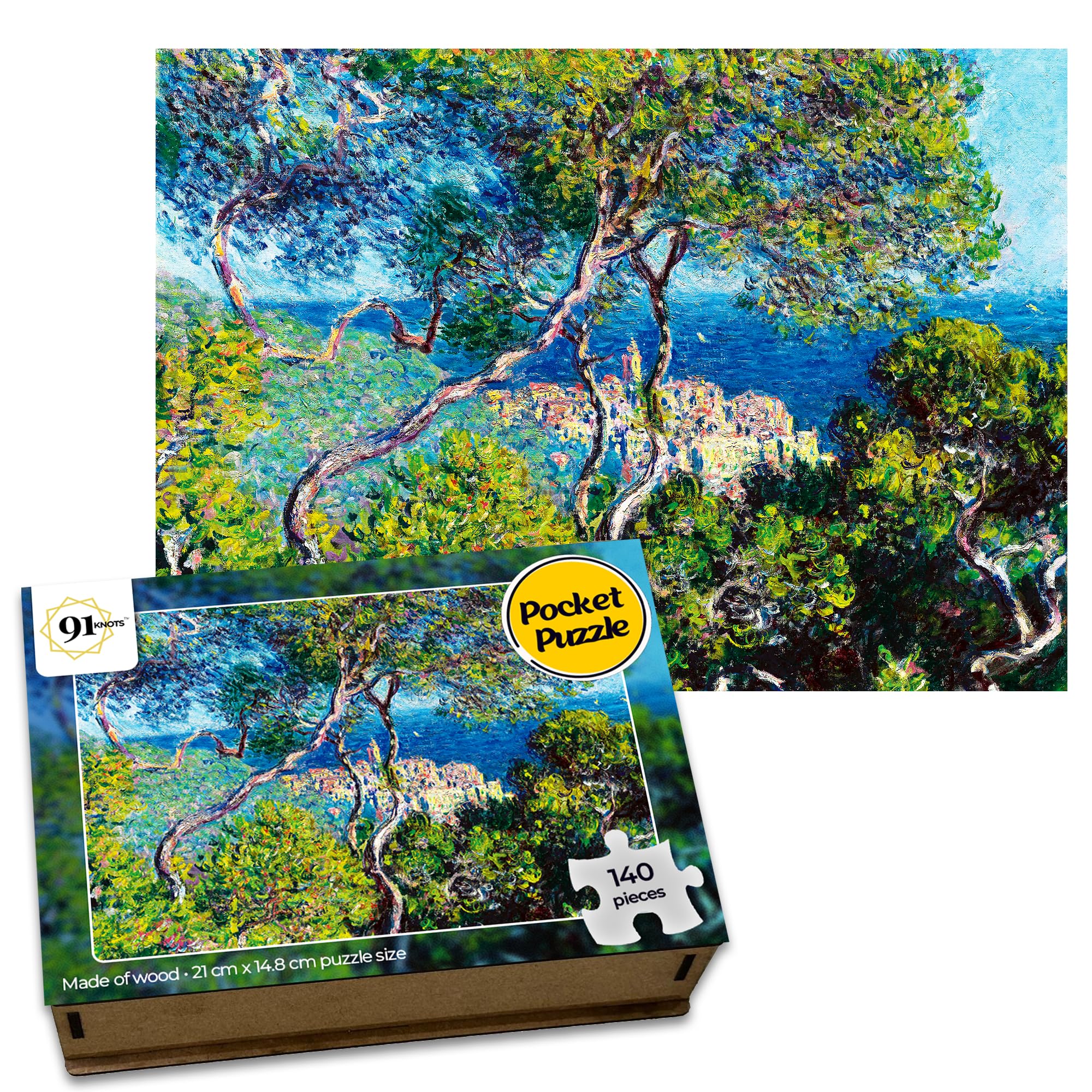 91Knots Town of Bordighera by Claude Monet-Wooden Jigsaw Puzzle (140 Pieces) for Adults and Kids | Masterstroke Collection | Brain Booster Games & Toys for Above 5+ Years | Christmas Gifts (B0D6V8M4J7) Amazon Price History, Amazon Price Tracker