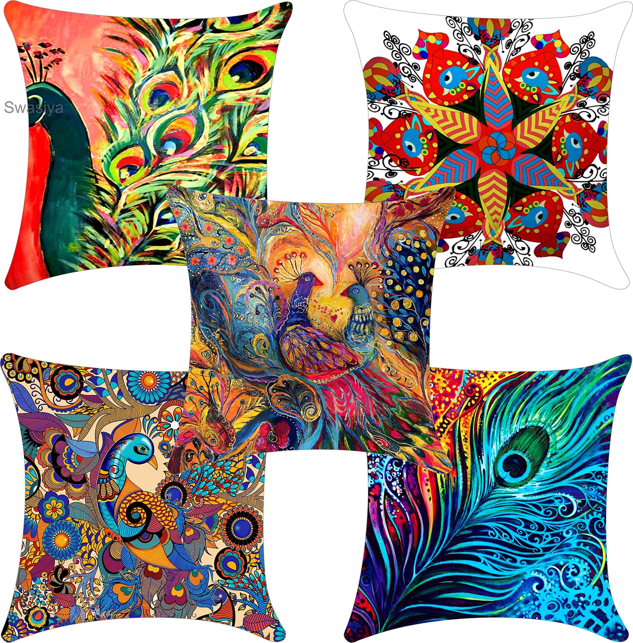 SWASIYA Satin 175TC Cushion Cover, Standard, Multicolour, Pack of 5 (swasiya Cushion Cover 99)