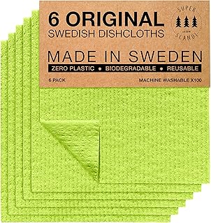 SUPERSCANDI 6 Pack Swedish Dishcloths for Kitchen - 100% Biodegradable & Compostable Reusable Paper Towels Washable, Food-Safe & Without Plastic - Dish Rags Suitable for Any Surface, Apple Green