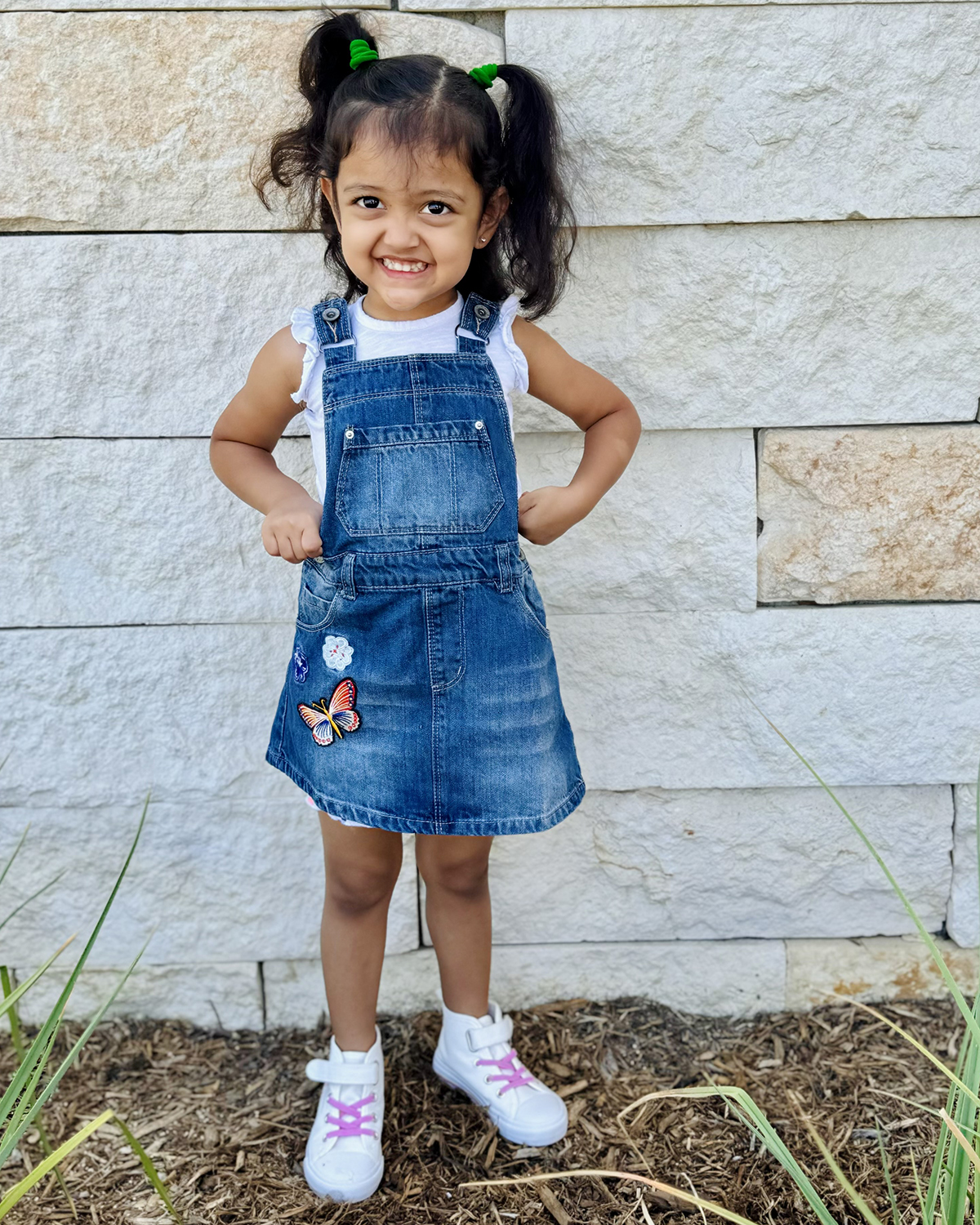 Watch A cute girl shows you Kidscool Space denim overall dress on Amazon Live