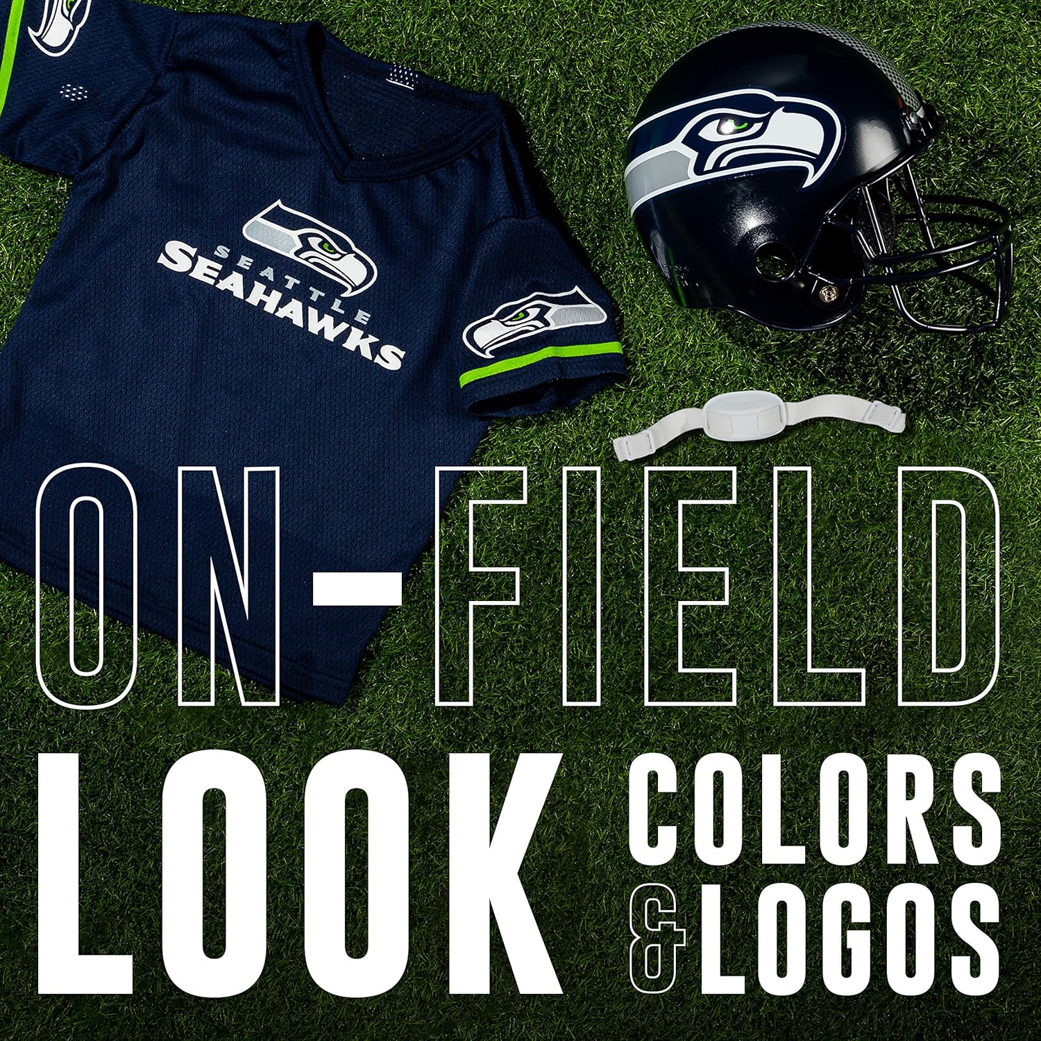 Franklin Sports NFL Kids Helmet + Jersey Sets - Youth NFL Team Uniform Sets - Costume Set - Helmet, Jersey + Chinstrap-Medium Seattle Seahawks