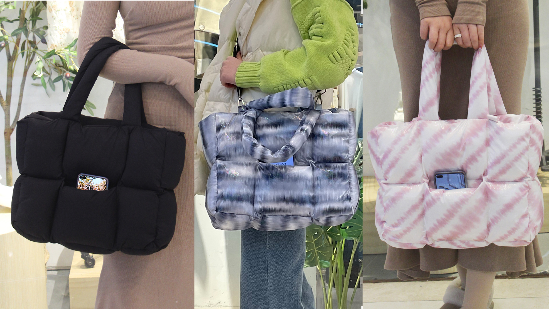 新品　MEDI PUFFY TWIN FORM NYLON BAG NAARIIAN Puffer Tote Bag for Women, Lightweight Quilted Puffy