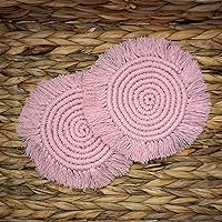 Vista 1 de Posavasos de macramé 100% algodón hechos a mano en la India, elegante y absorbente de 6 pulgadas, juego de posavasos redondos bohemios con borlas