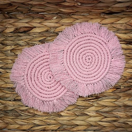 Posavasos de macramé 100% algodón hechos a mano en la India, elegante y absorbente de 6 pulgadas, juego de posavasos redondos bohemios con borlas