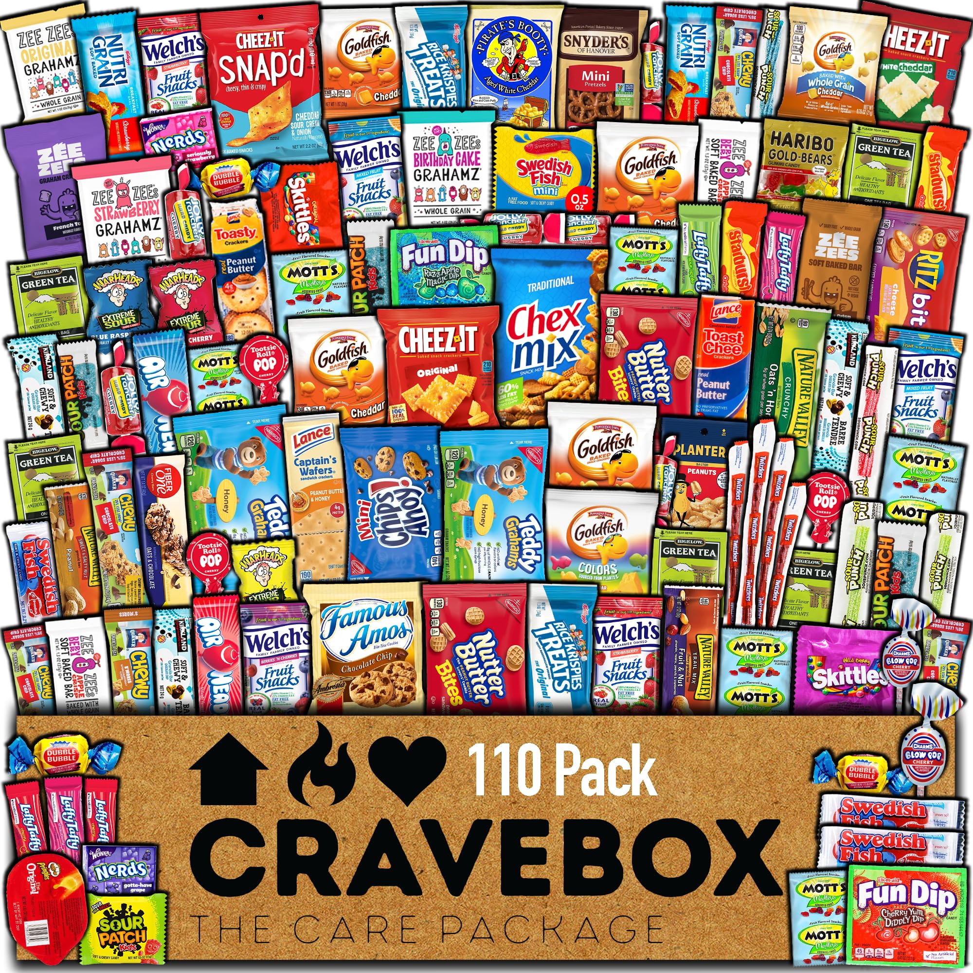 CRAVEBOX 110ct Snack Box Snacks Variety Pack for Adults - Gift Basket - Easter - College Back to School