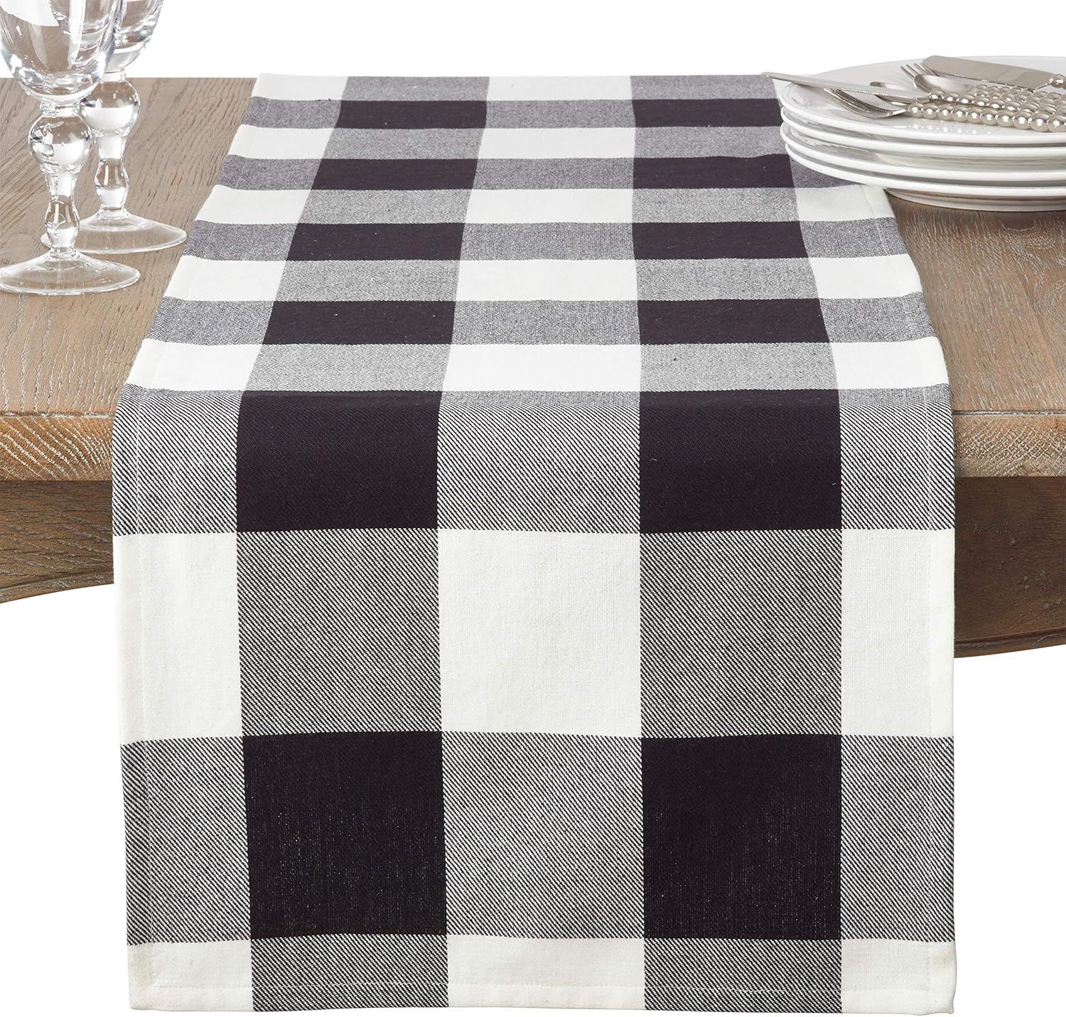 Black Holiday Buffalo Plaid Table Runner 16" X 108" Rectangular, 100% Cotton