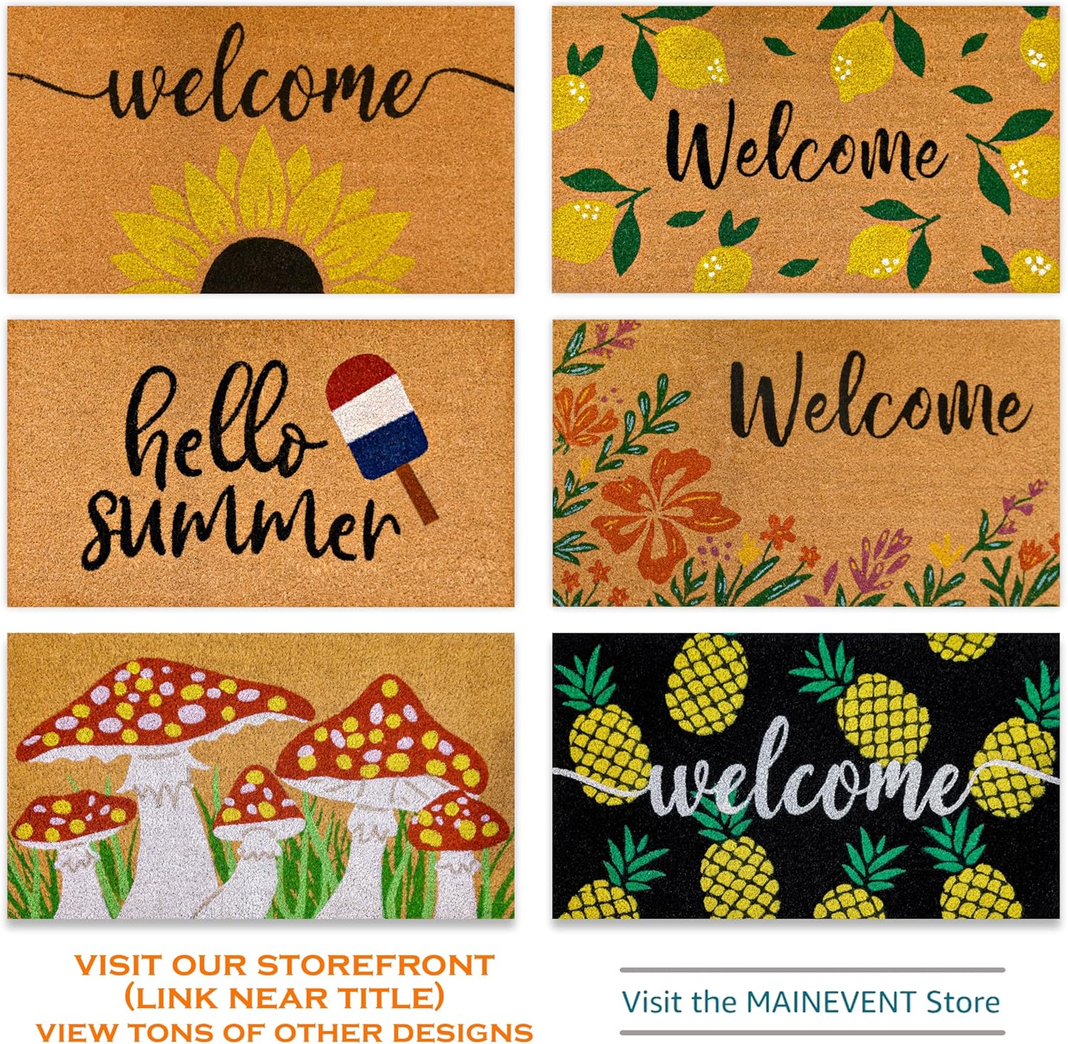 MAINEVENT Pineapple Doormat 30x17 Inch, Tropical Door Mat for Covered Outdoor Area, Tropical Outdoor Welcome Mat, Summer Door Mat