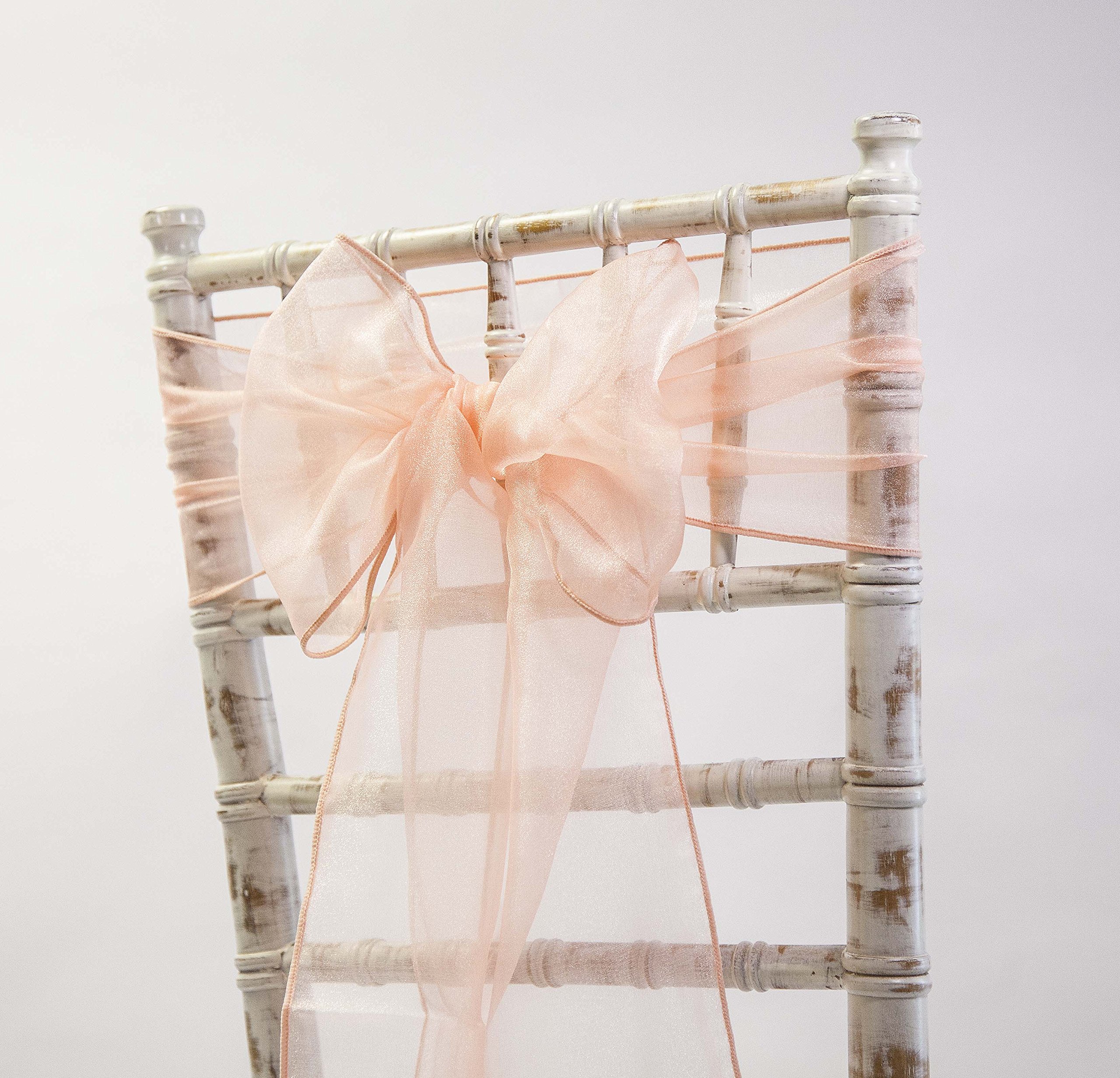ORGANZA CHAIR SASHES BOWS - WEDDING DECOR EVENTS - 80 COLOURS AND MATCHING RUNNERS AVAILABLE (Jolie Peach)