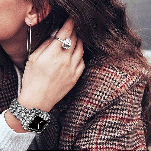 Miniatura 6 de BAIHUIAM Bling Cases - Fundas compatibles con Apple Watch de 1.575 pulgadas SESeries 6, 5, 4, funda protectora de metal inoxidable con diamantes de