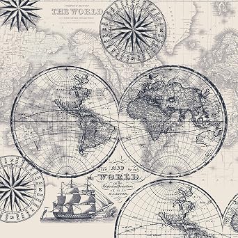Map of the World Cotton Fabric By The Yard