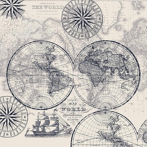 Map of The World Cotton Fabric by The Yard