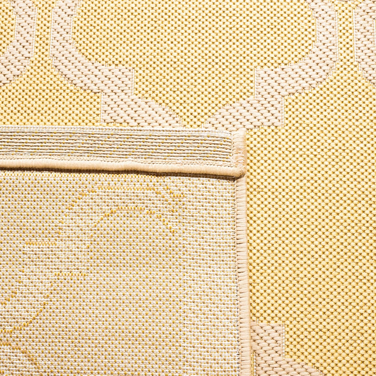 SAFAVIEH Washable Rug Outdoor Courtyard Collection - 4' Square, Yellow & Beige, Non-Shedding & Easy Cleaning, Ideal for Patio, Backyard, Mudroom (CY6009-316)