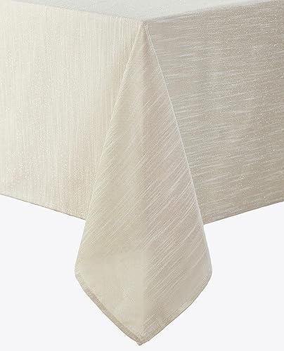 Laura Ashley Arabesque - Mantel de tela brillante de lujo para cenas formales, vacaciones, bodas o fiestas, 60 x 84 pulgadas, color plateado