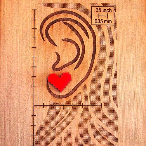 Miniatura 9 de Aretes gruesos de corazón de píxeles rojos grandes con postes de titanio hipoalergénicos sin níquel, retro videojuego Life Bar Gamer Studs San