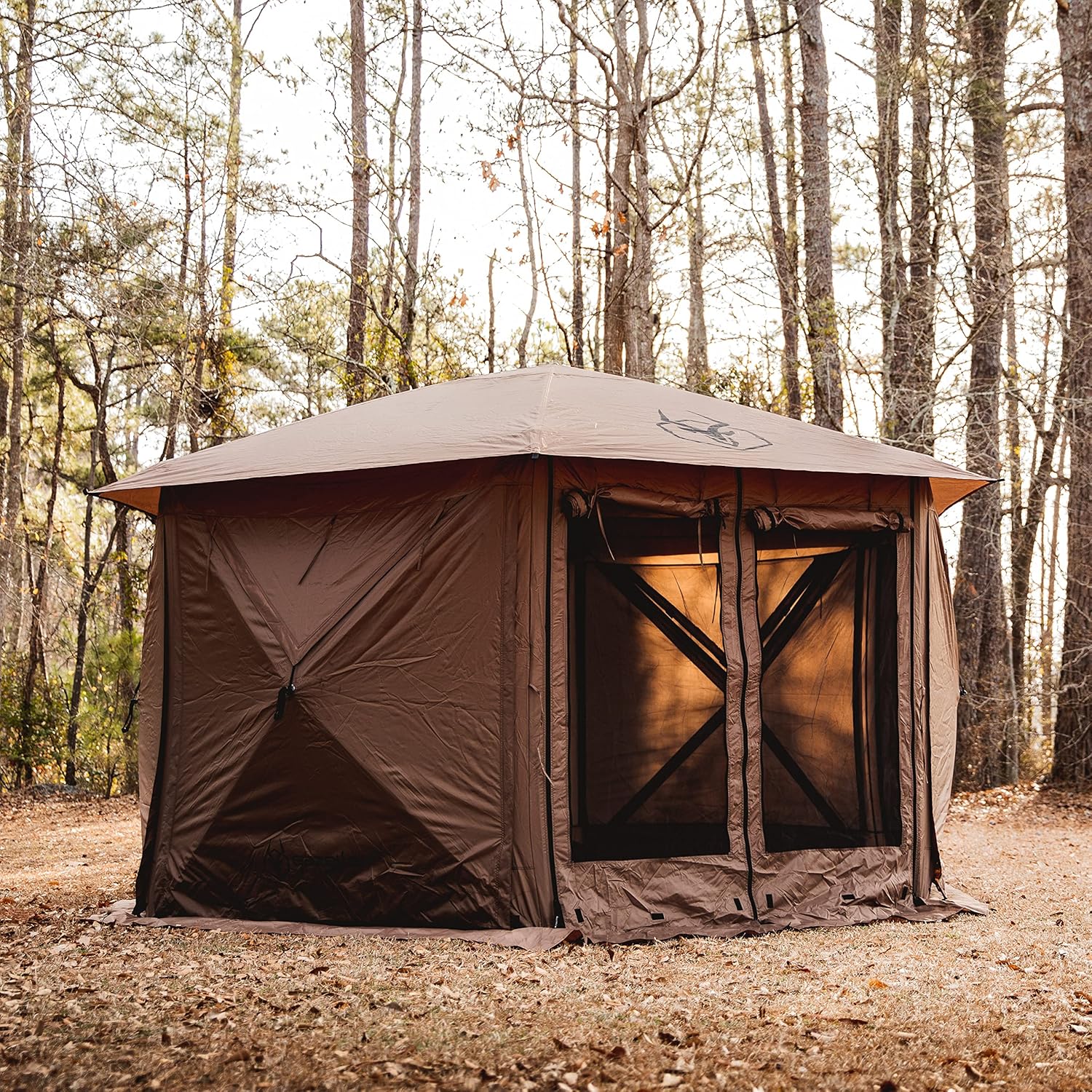 Gazelle Tents™ G6 Cool Top 6-Sided Portable Gazebo, Easy Pop-Up Hub Screen Tent, Waterproof, UV Resistant, 8-Person & Table, Badlands Brown, 91” x 139” x 123”, GG620BR