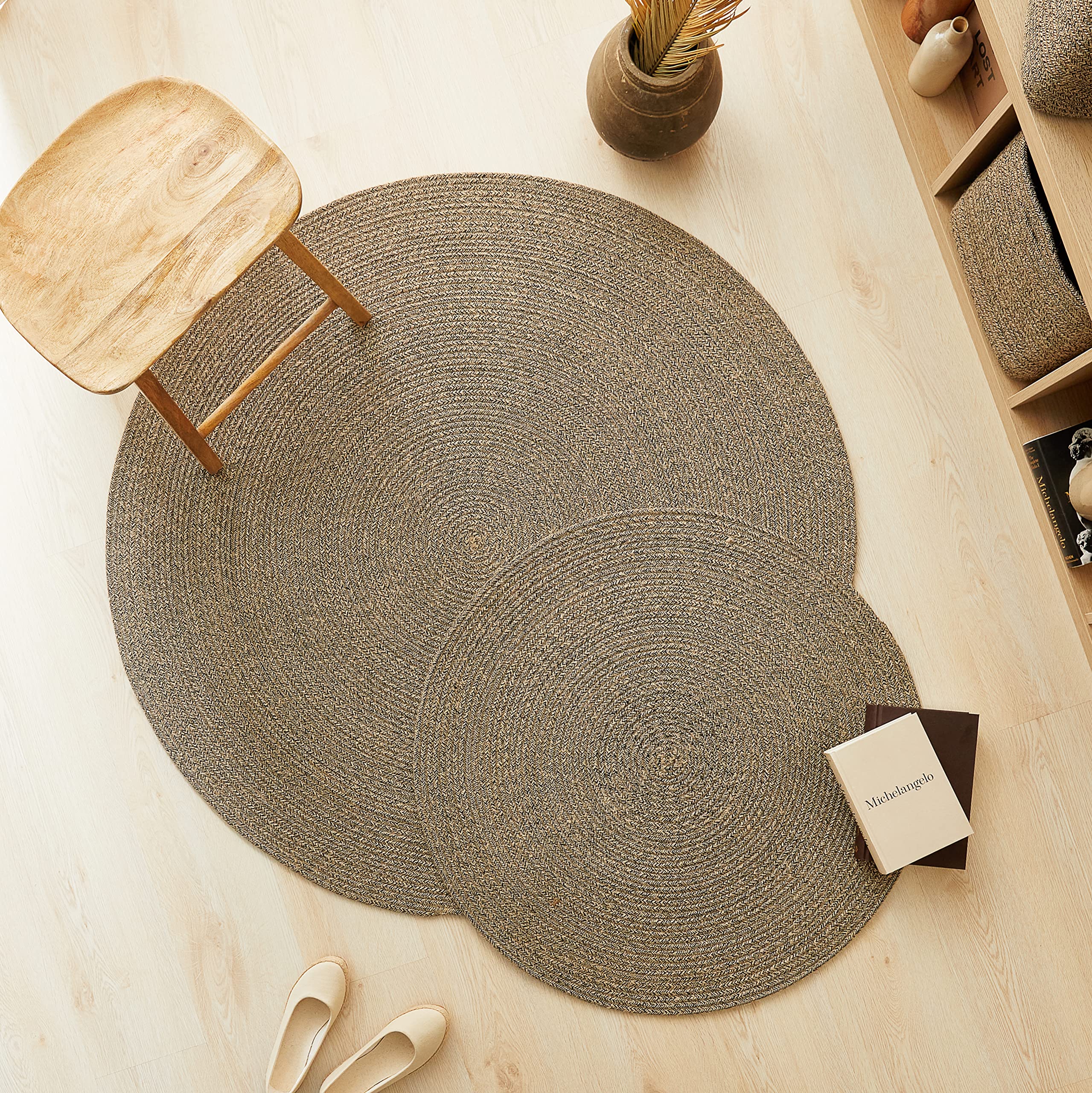 Ocean Home Textile Siyah Kırçıllı Jüt Halı Kilim Ø 80 cm