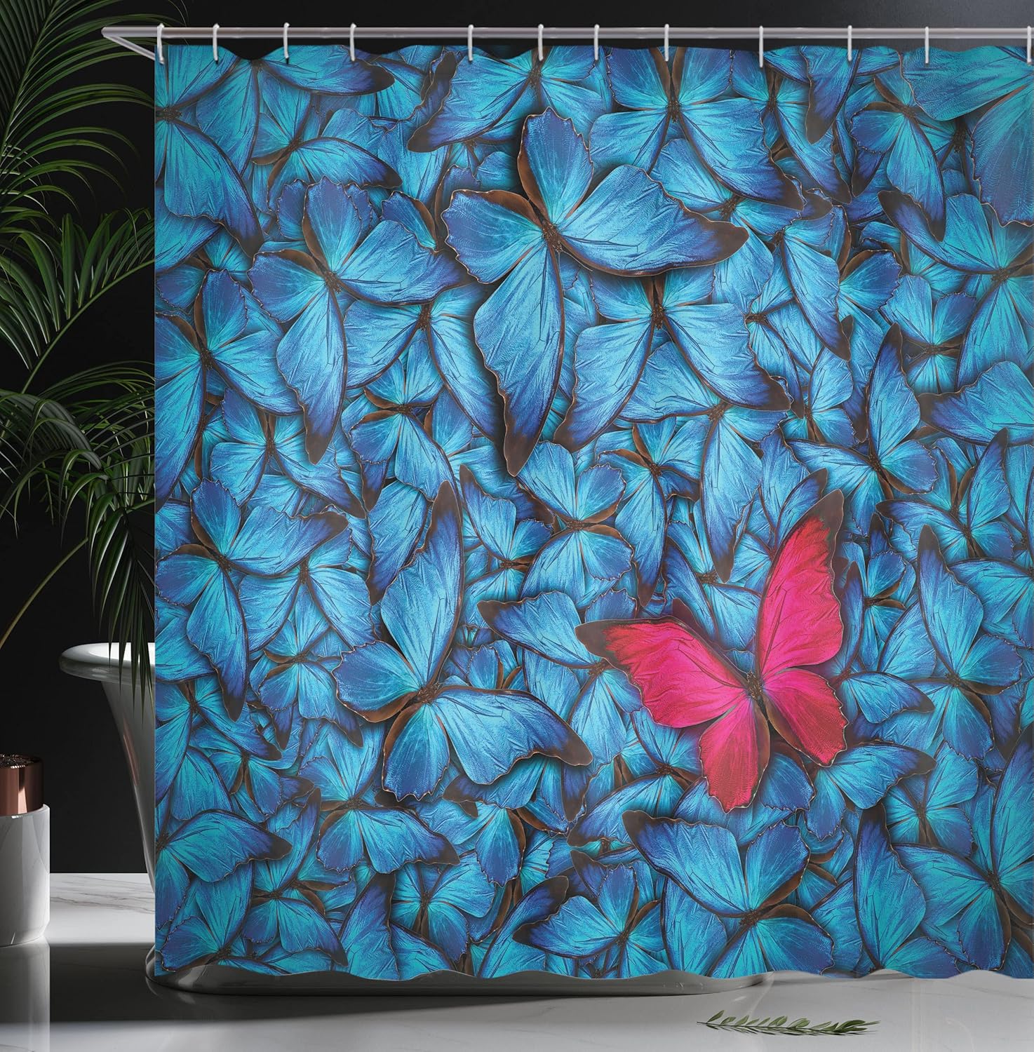 Ambesonne Butterflies Shower Curtain,Colorful Butterflies with Tropical Bugs of Lepidoptera in The Composition of a Spring Season Art, Fabric Bathroom Decor Set with Hooks, 69" W x 70" L, Brown Pink