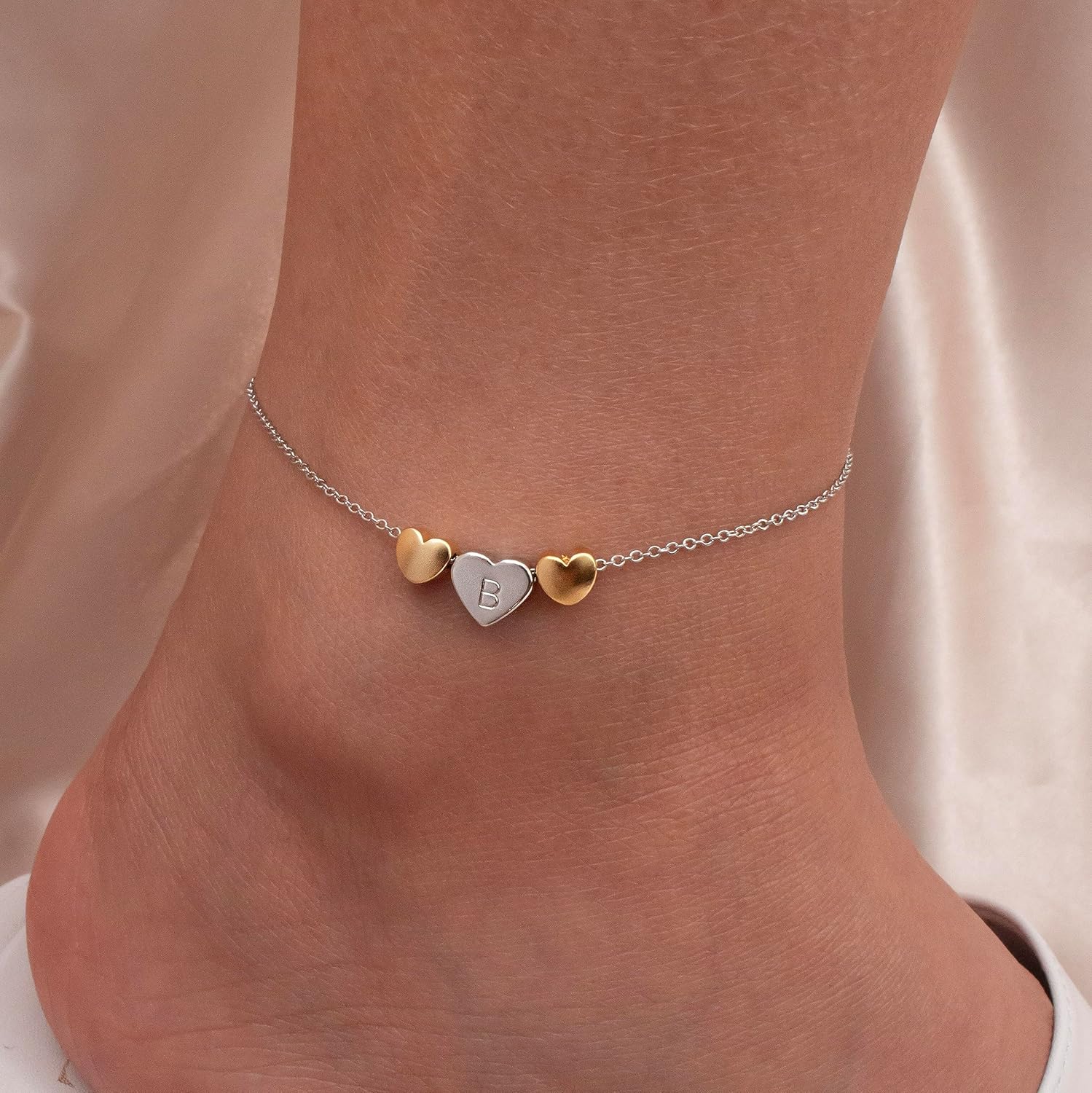 Petite Boutique Triple Hearts Initial Anklet16K Plated Gold Rose Gold Silver Personalized gift