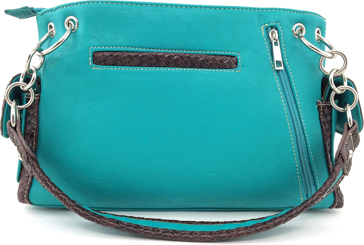 Justin West Turquoise Cross Flowers Leather Weaved Concealed Carry Handbag Purse