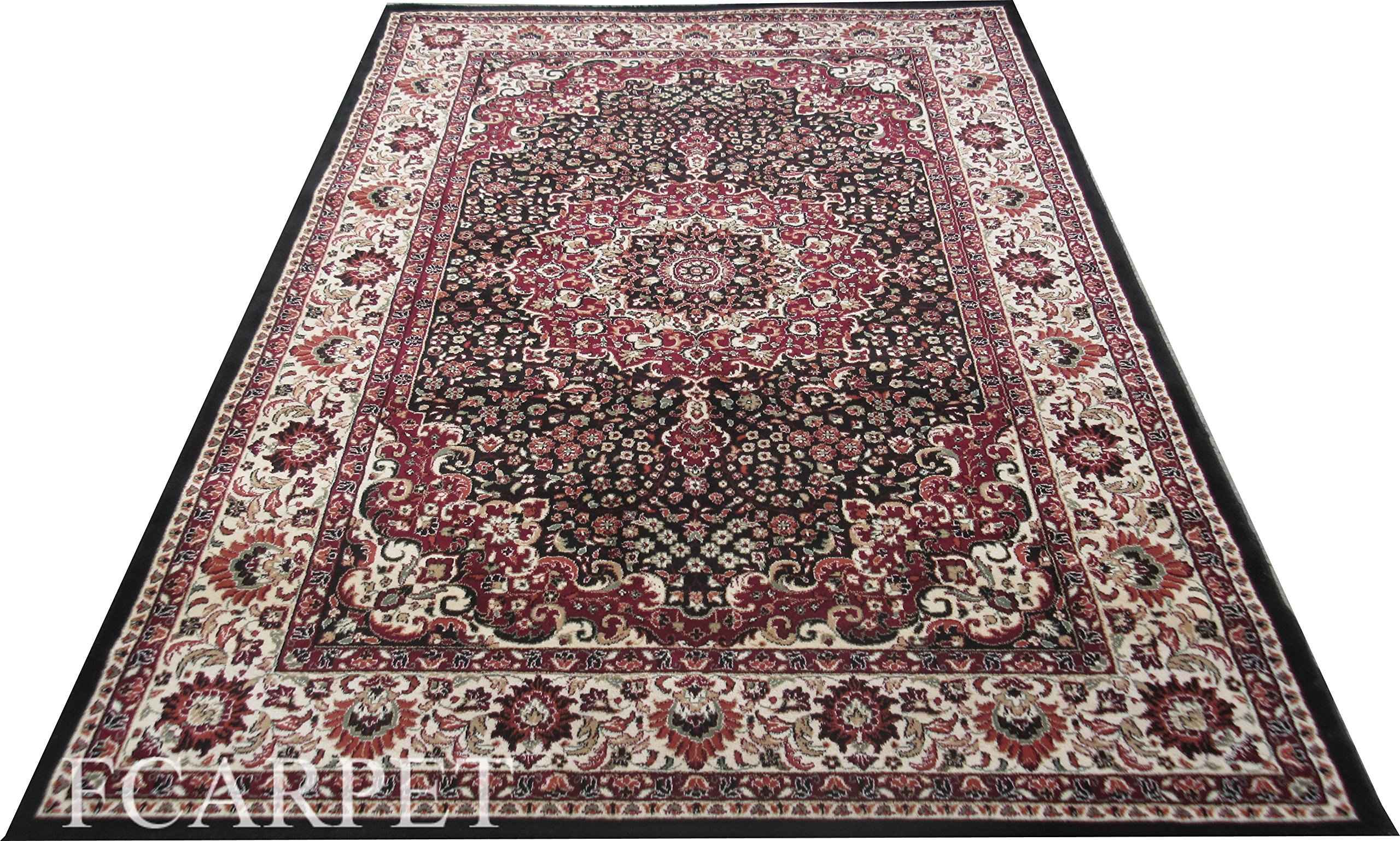 Small Size Carpet Persian Look Floral Carpet with 5MM Pile Height & Competitive Price 3.0 X 5.0 FEET (90x150 cm) Black Multi by Farhan Carpet & Home Furnishing