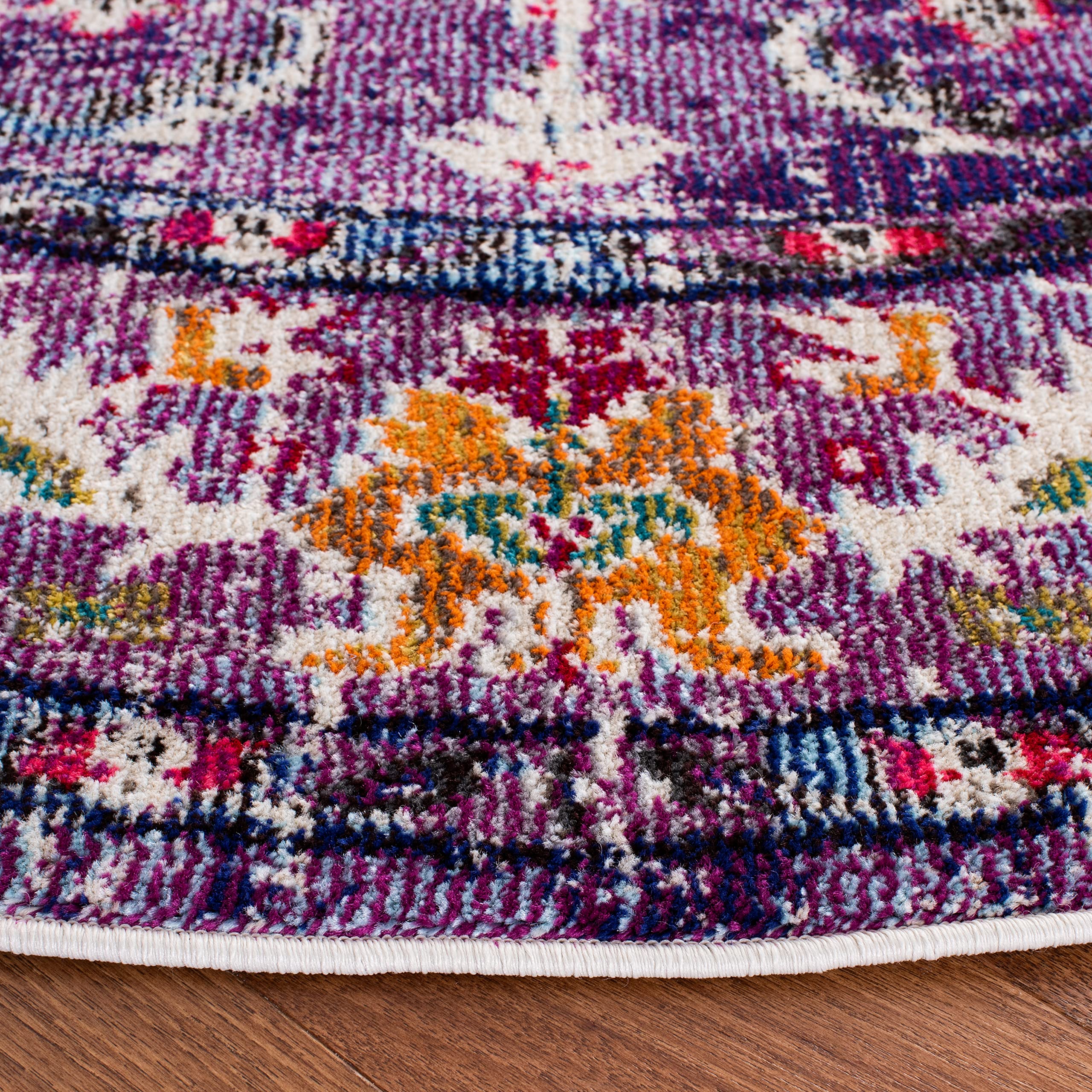 SAFAVIEH Boho Teppich für Wohnzimmer, Esszimmer, Schlafzimmer - Monaco Collection, Kurzer Flor, Violett und Fuchsia, 120 x 120 cm