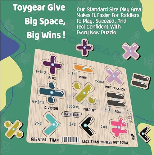 Image of Combo Wooden Number & Math Sign Peg Puzzle for Kids | Montessori Educational Puzzle Board with Numbers 0-9 and Arithmetic Symbols | Early Math Learning Toy for Toddlers (Age 2+)