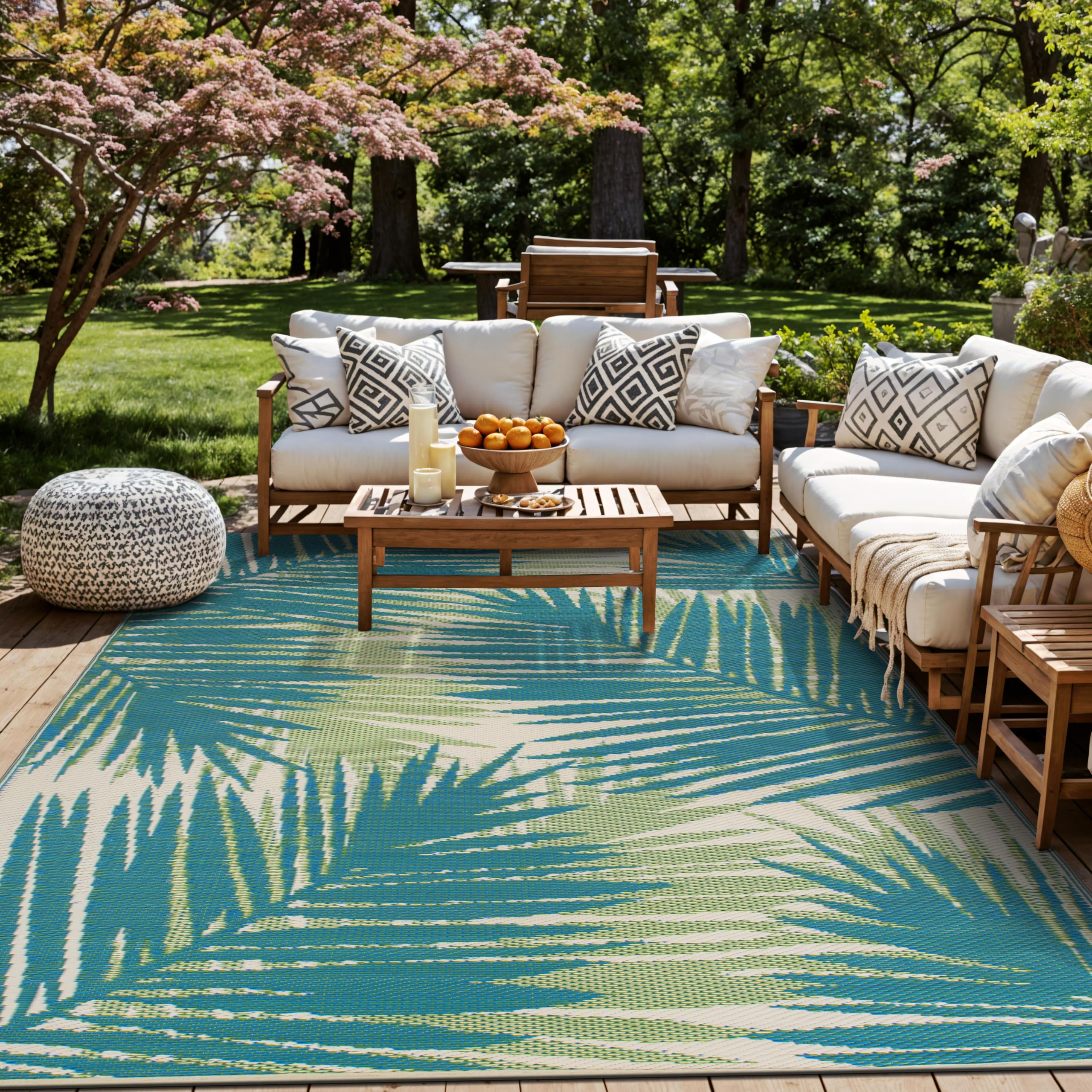 Rugshop Tropical Floral Reversible Crease-Free Waterproof Premium Recycled Plastic Outdoor Rugs for Patio,Backyard,RV,Deck,Picnic,Trailer,Beach,