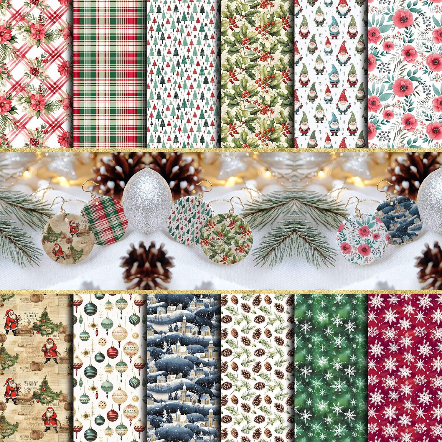 GOTO CLAY TOOLS Winter Christmas Clay Transfer Paper – 12 Pcs Polymer Clay Transfer Sheets for Holiday Jewelry Making & DIY Clay Crafts