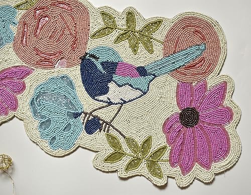 Miniatura 2 de Camino de mesa hecho a mano con cuentas con diseño de pájaros, multicolor, camino de mesa de primavera para casa de campo, decoración de mesa para