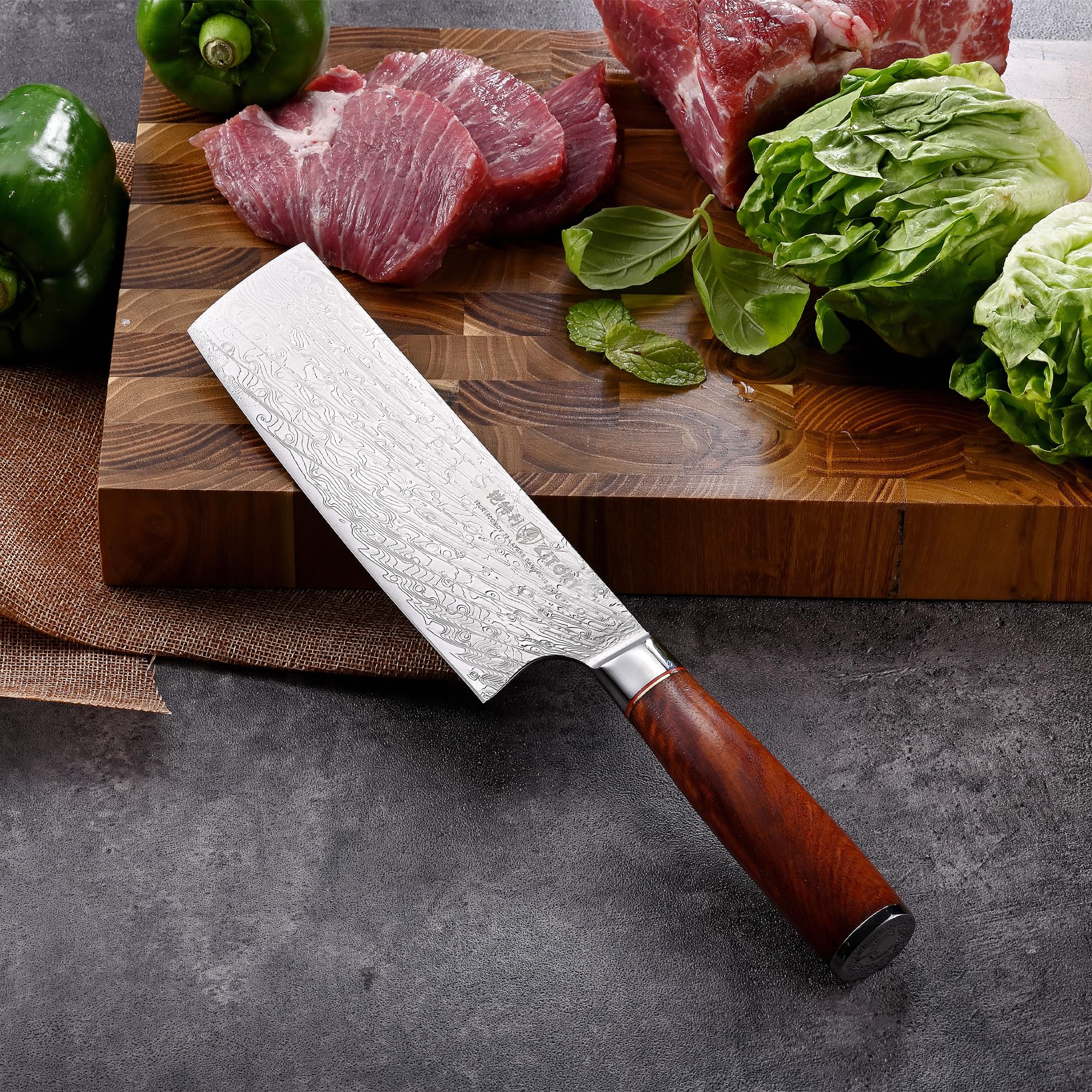 Kitory Coltello Nakiri in Acciaio Damasco 73 Strati – Coltello da Cucina Professionale da 18 cm in Acciaio 10Cr15CoMoV con Manico in Legno di Rosa Birmano - Serie Pro Damast