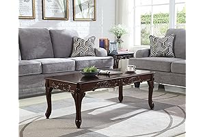 Decorative Dark Cherry Wood Coffee Table with Traditional Ornate Detailing