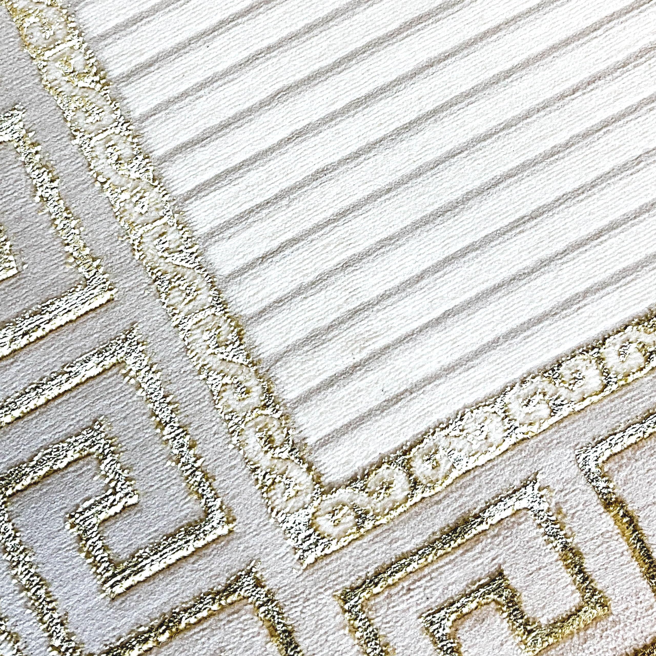 Teppich-Traum Dywan do salonu, sypialni, korytarza, długi bieżnik z krótkim włosiem, orientalny, elegancki ornament, efekt połysku, meander, kremowy, złoty, 100 x 300 cm