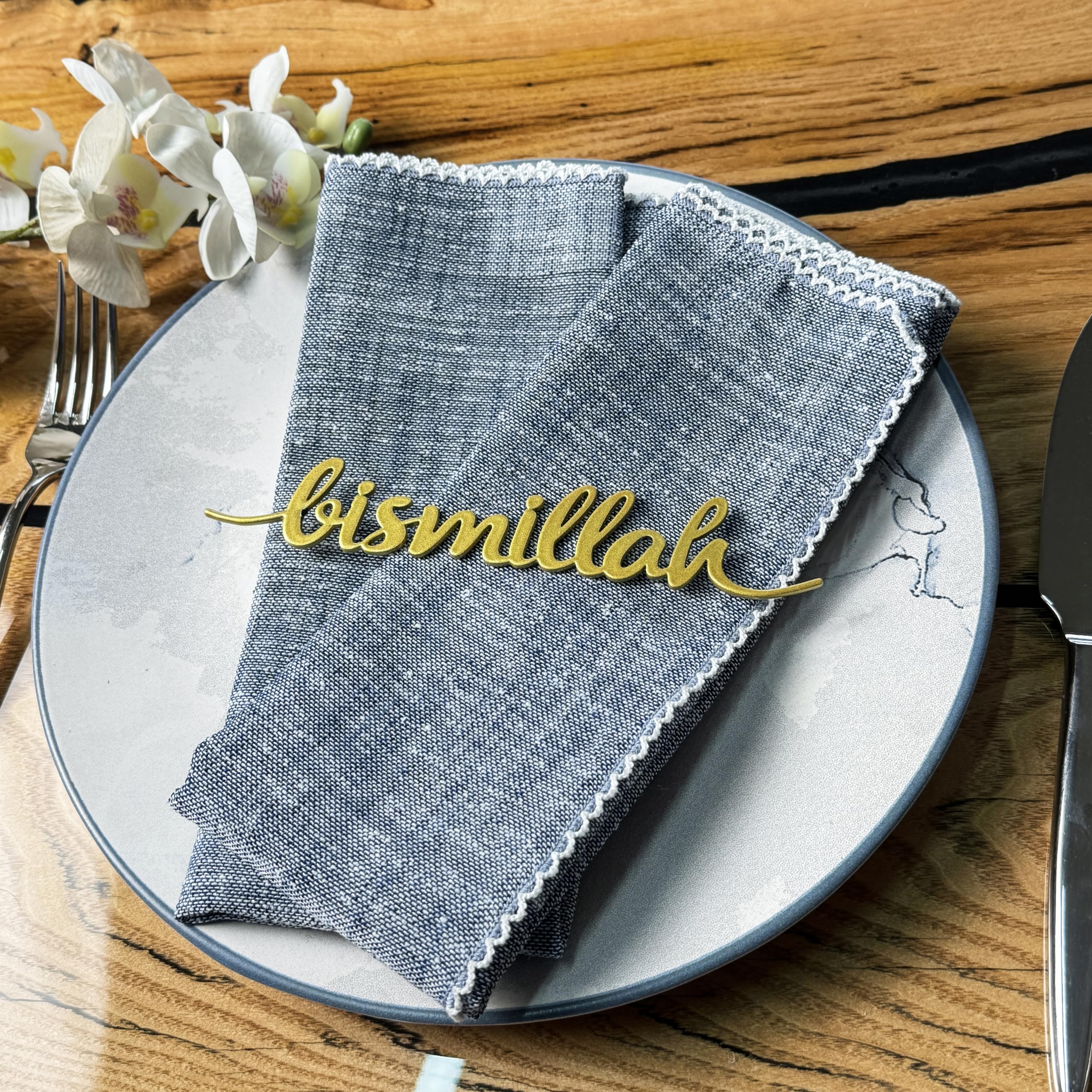 12 piezas de placa de metal Bismillah, adorno de Ramadán, decoración islámica del hogar para decoración de pared de cocina Ifthar Ramadán | latín - dorado
