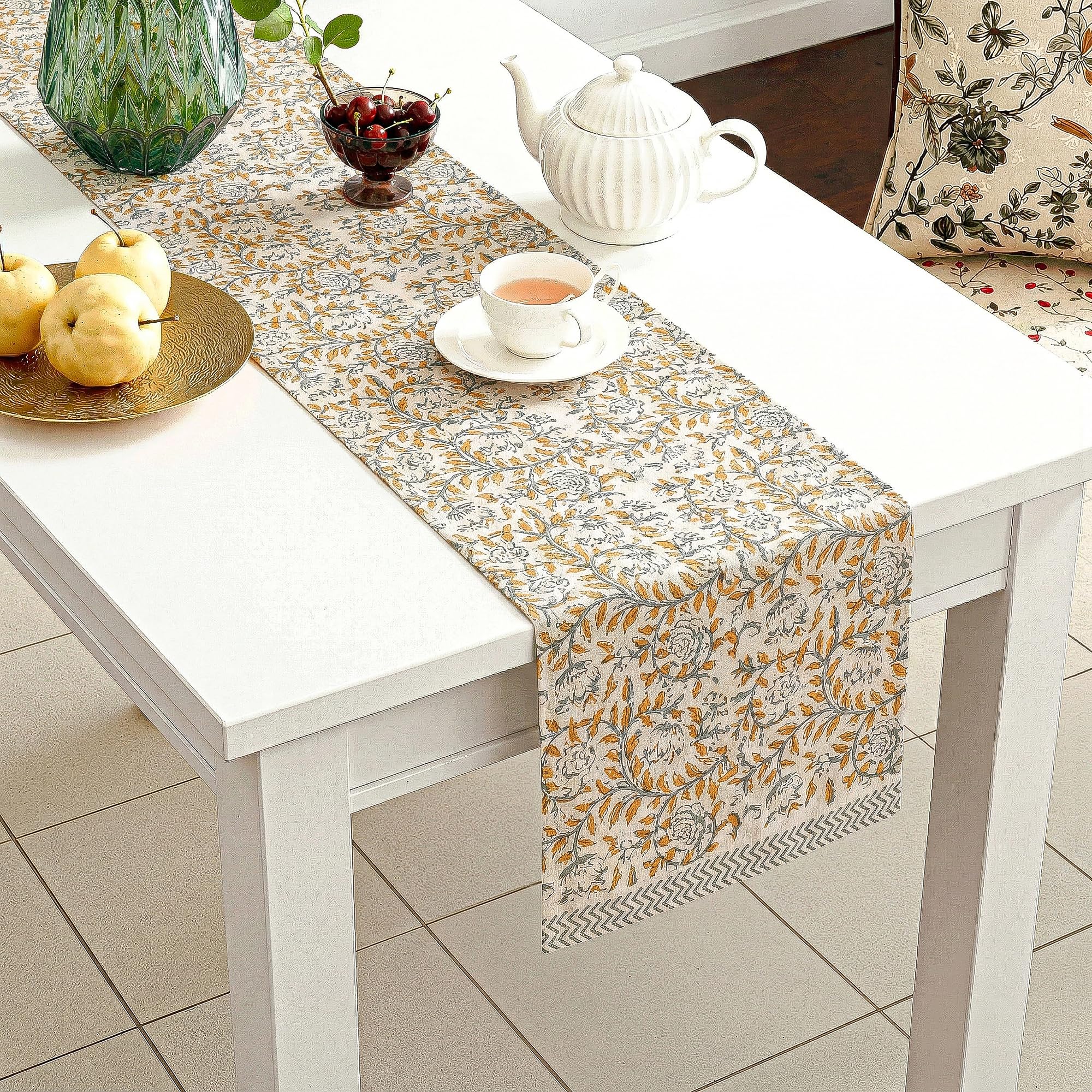 Velvet Table Runner - Embroidery Flower Print -10