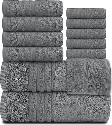 Miniatura 2 de White Classic Juego de 12 toallas Tower de baño y mano, 100% algodón, suave y afelpado, altamente absorbente, secado rápido, decoración de baño,