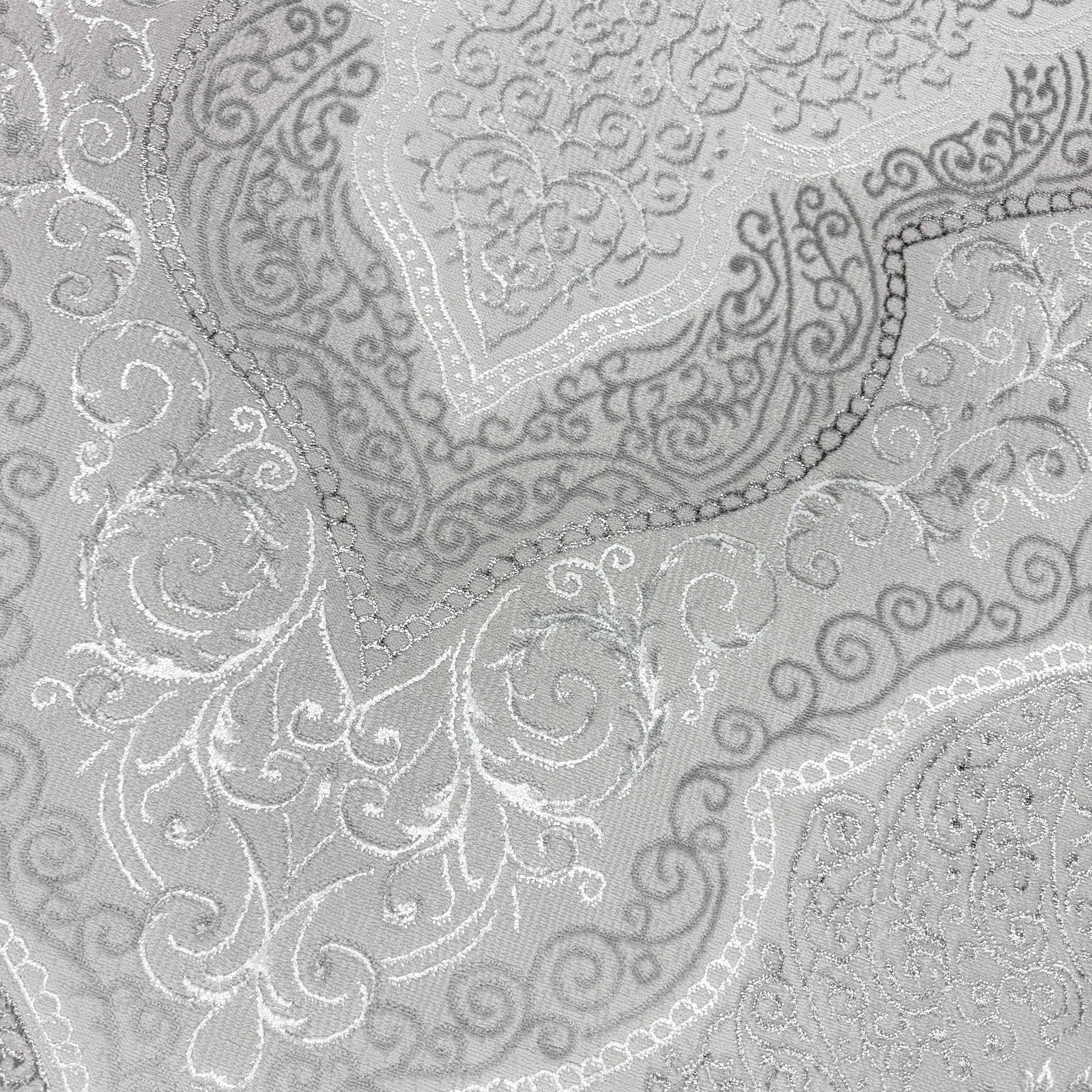 Orient Design Hoch-Tief Effekt Konturenschnitt Teppich verziert Silber glänzend, 160 x 230 cm