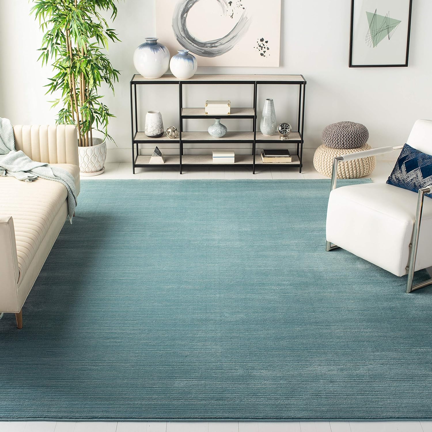 SAFAVIEH Vision Collection Area Rug - 9' x 12', Aqua, Modern Ombre Tonal Chic Design, Non-Shedding & Easy Care, Ideal for High Traffic Areas in Living Room, Bedroom (VSN606B)