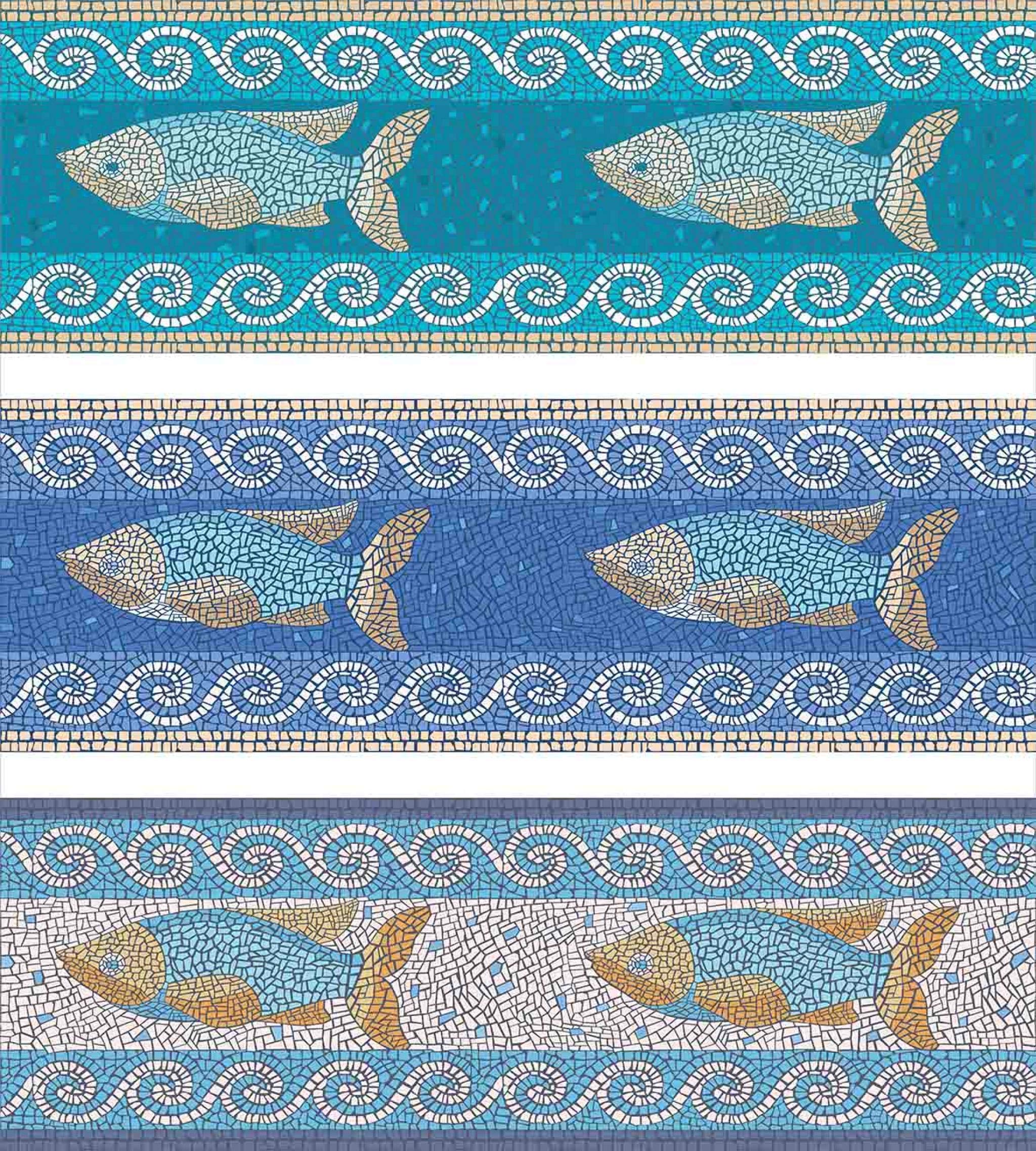 Ambesonne Mosaic Duvet Cover Set, Style Byzantine Ceramics Inspired Maritime Fractal Fish Pattern Art, Decorative 3 Piece Bedding Set with 2 Pillow Shams, Queen Size, Slate Blue