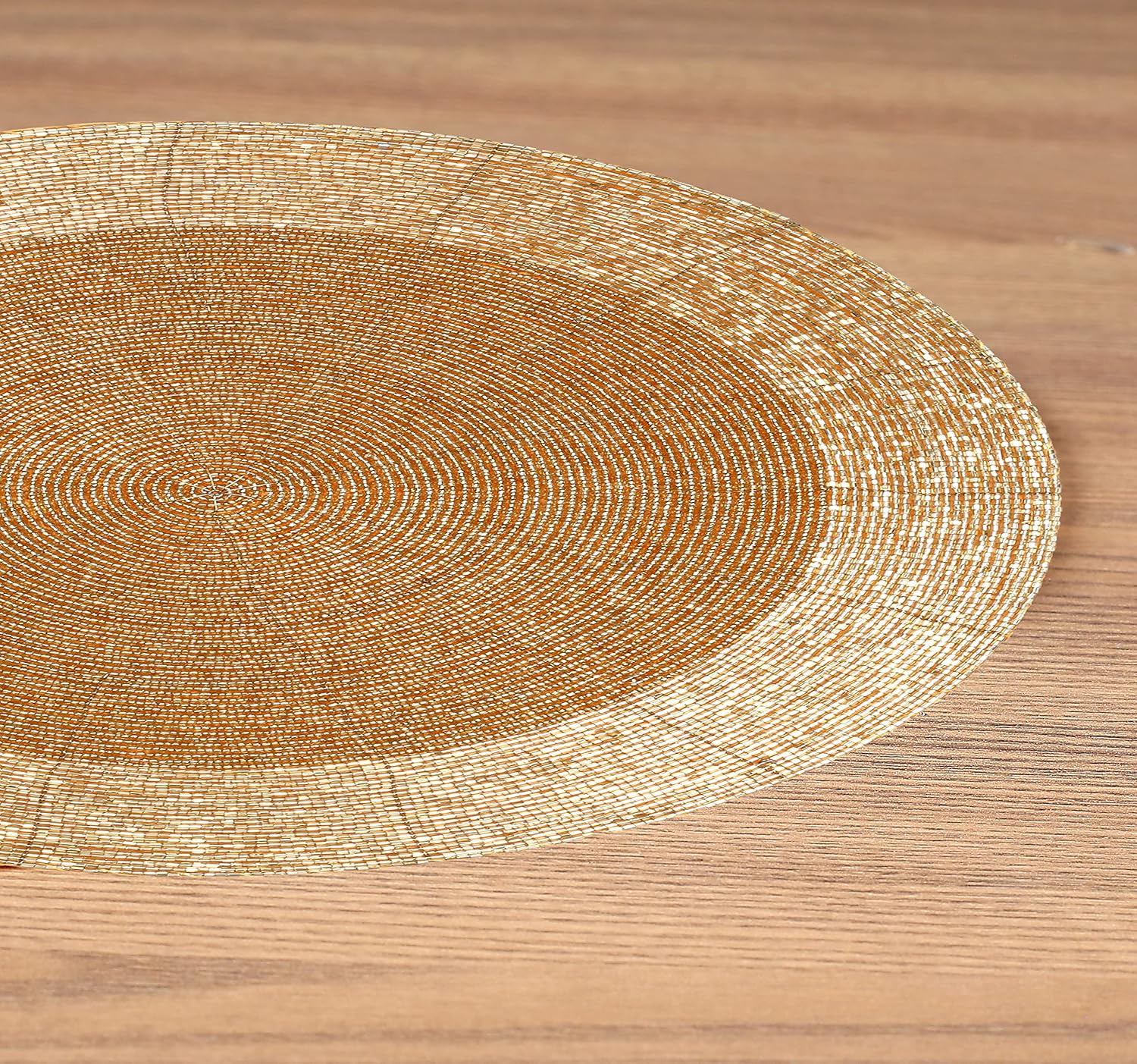 Lightnpro Handmade Beaded Placemats Set of 4 - Round Charger Mats - Farmhouse Style Table Decor for Dining, Wedding, Holiday, and Special Occasions - Elegant Glitz Table Setting - 13 Inch Gold